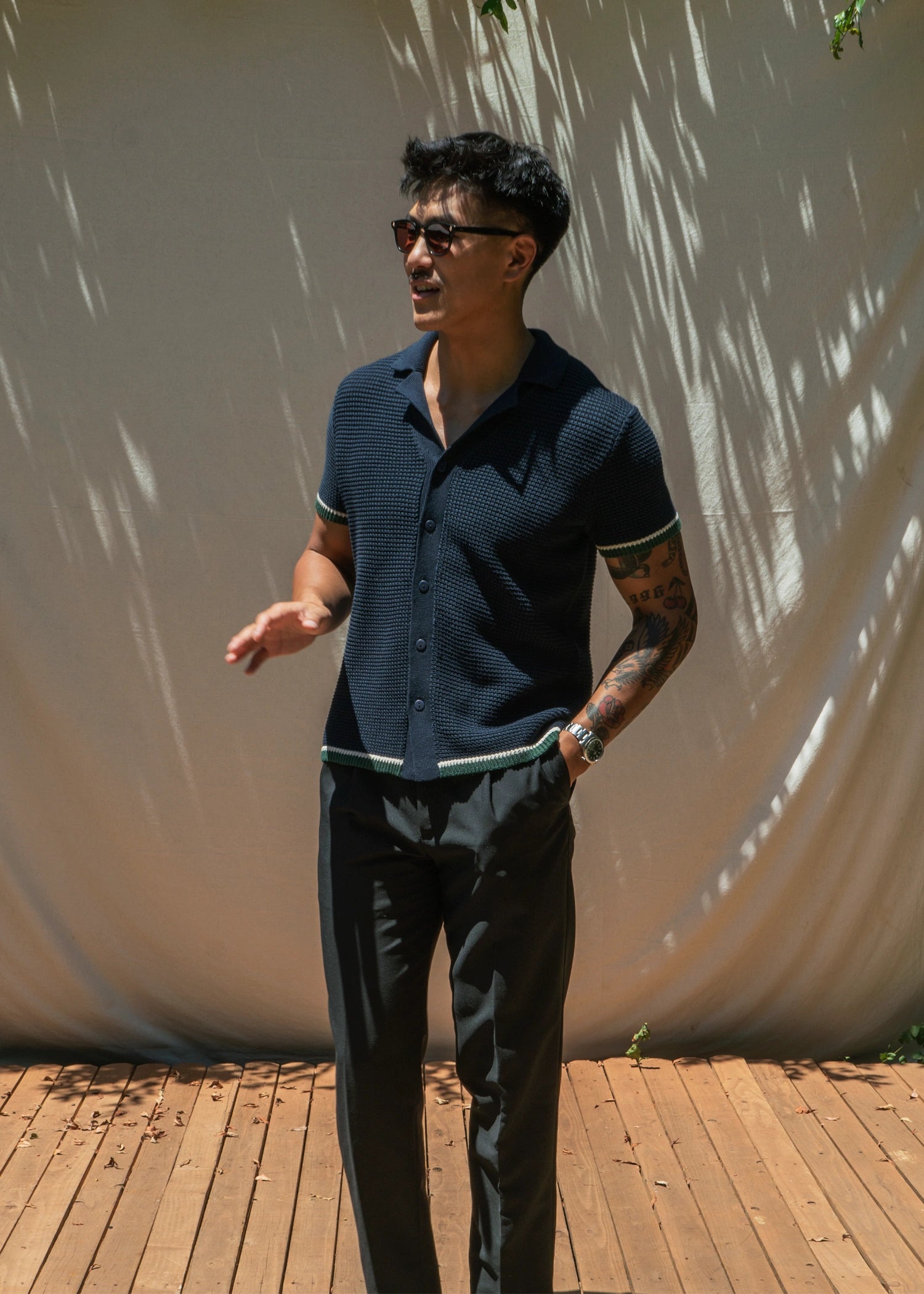 Loop Stitch Cabana Shirt - Deep Navy