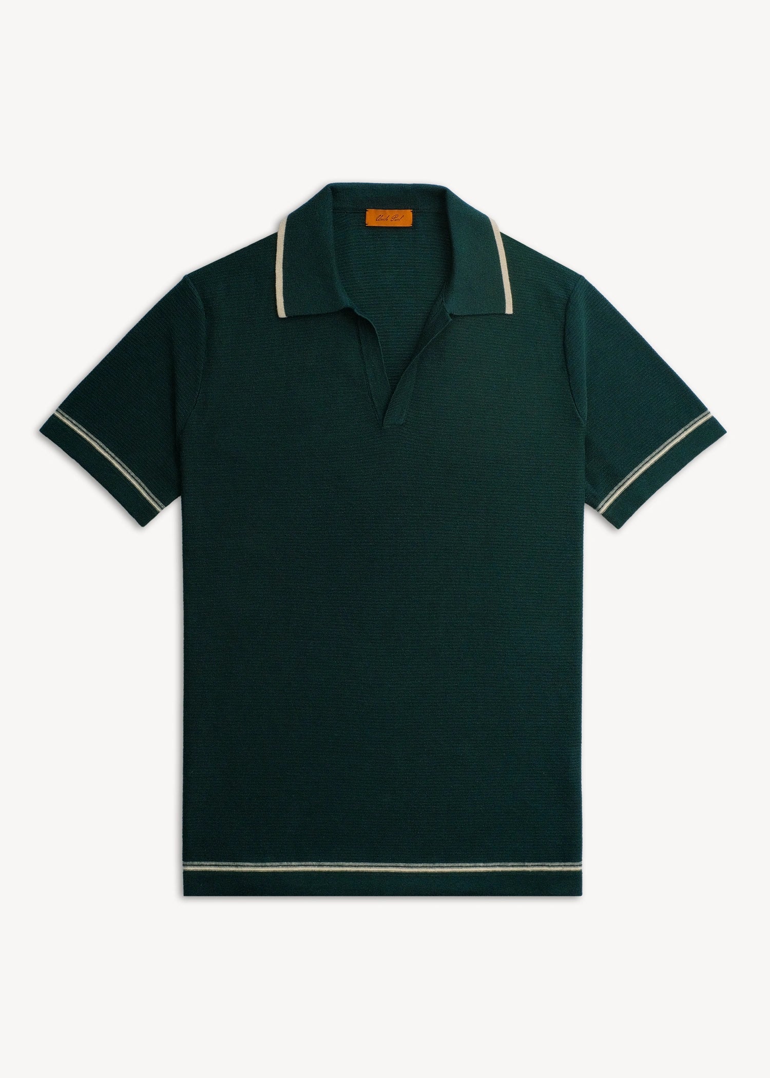 Linen Stripe Trim Polo - Deep Green
