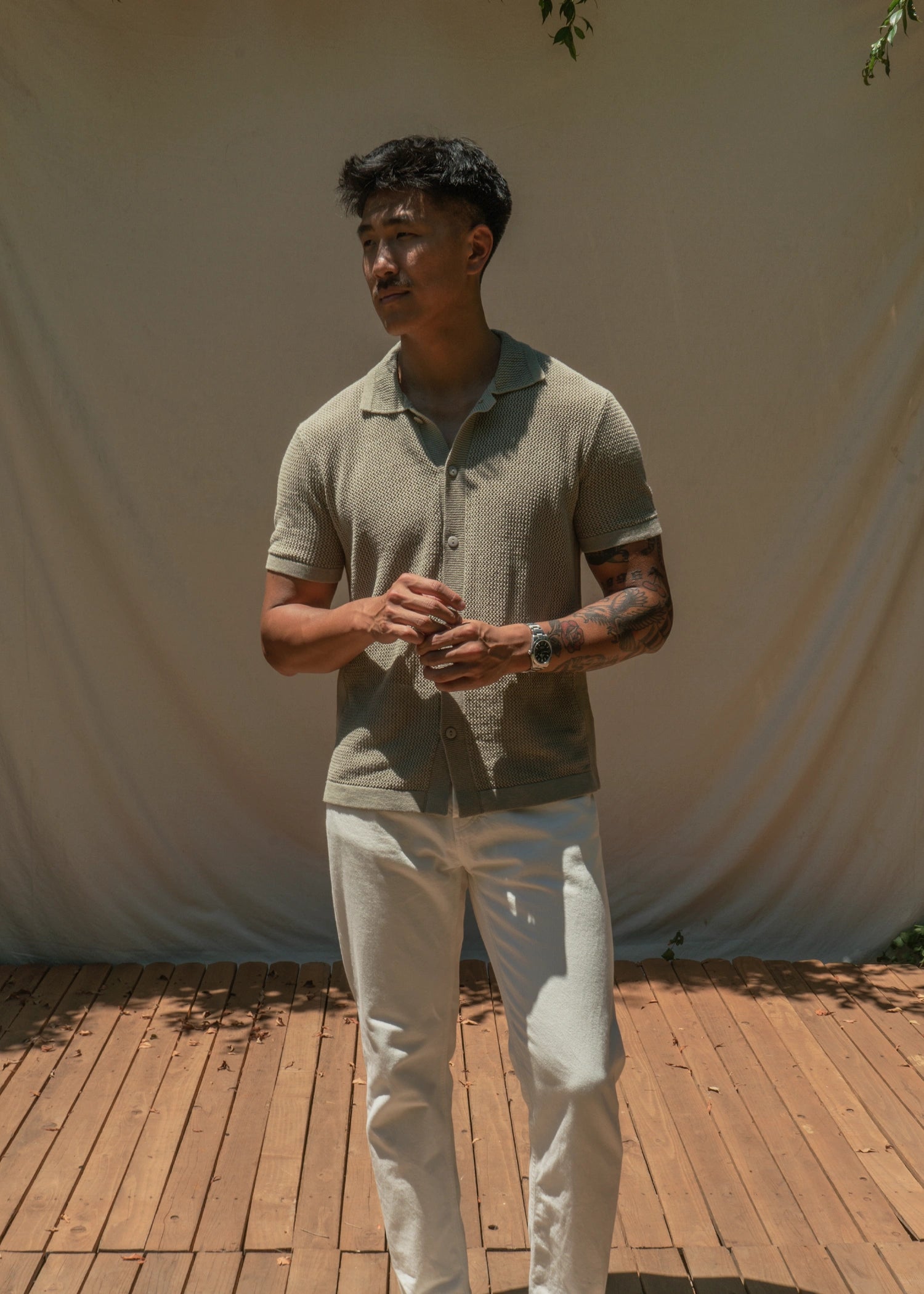 Crochet Stitch Shirt - Sage Green