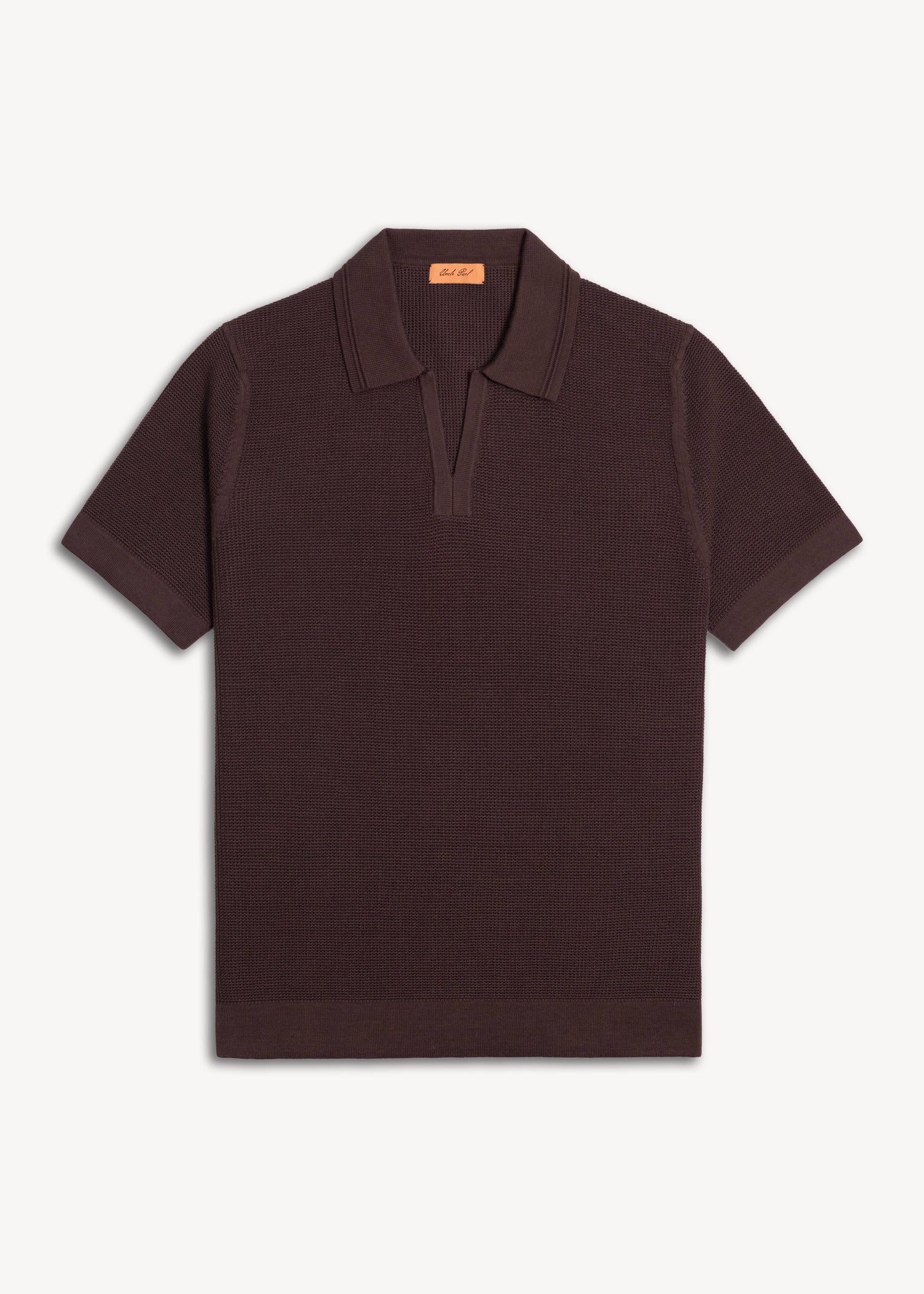 Mercer Cotton Open Collar Polo - Umber Brown