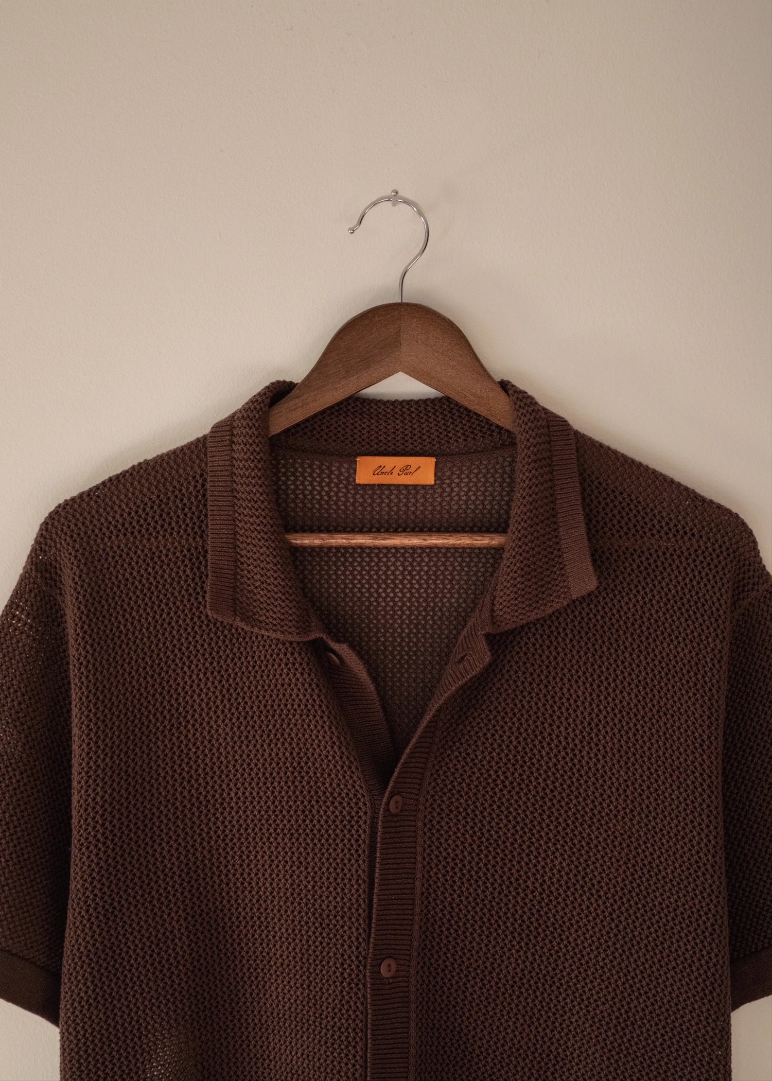 Linen Crochet Stitch Shirt - Java Brown
