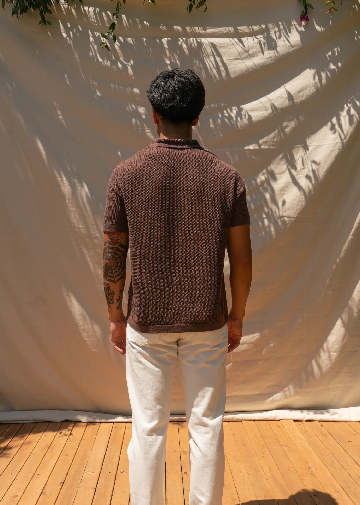 Linen Crochet Stitch Shirt - Java Brown