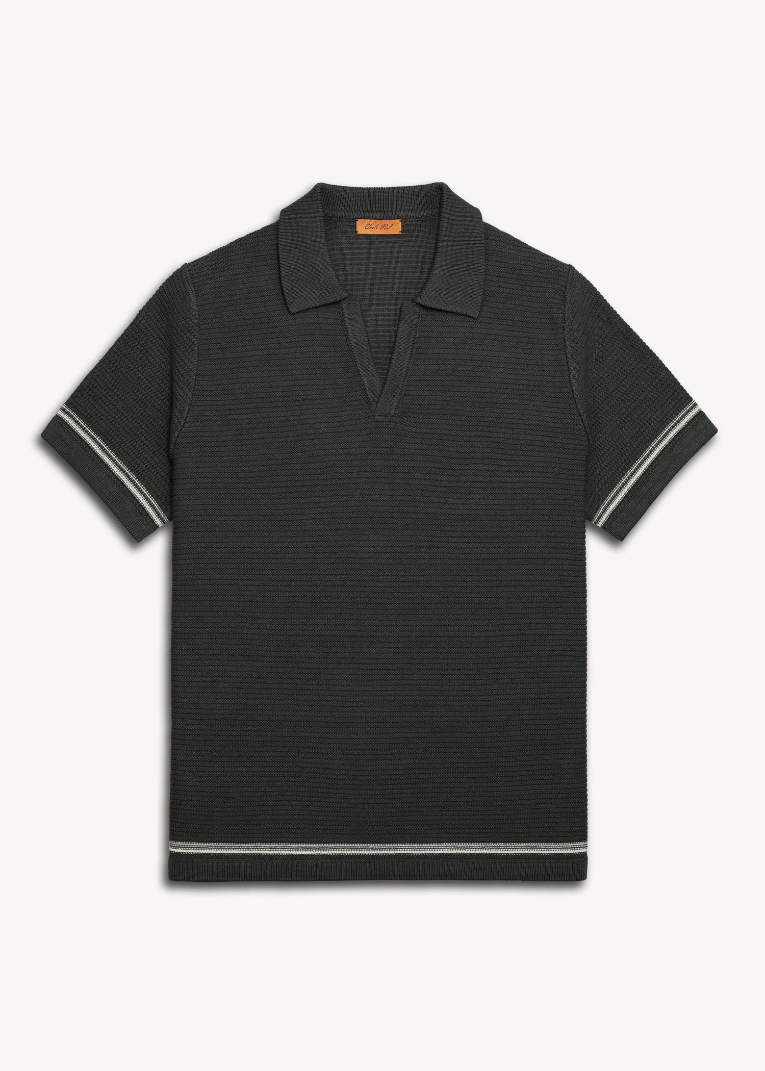 Linen Stripe Trim Polo - Pine Green