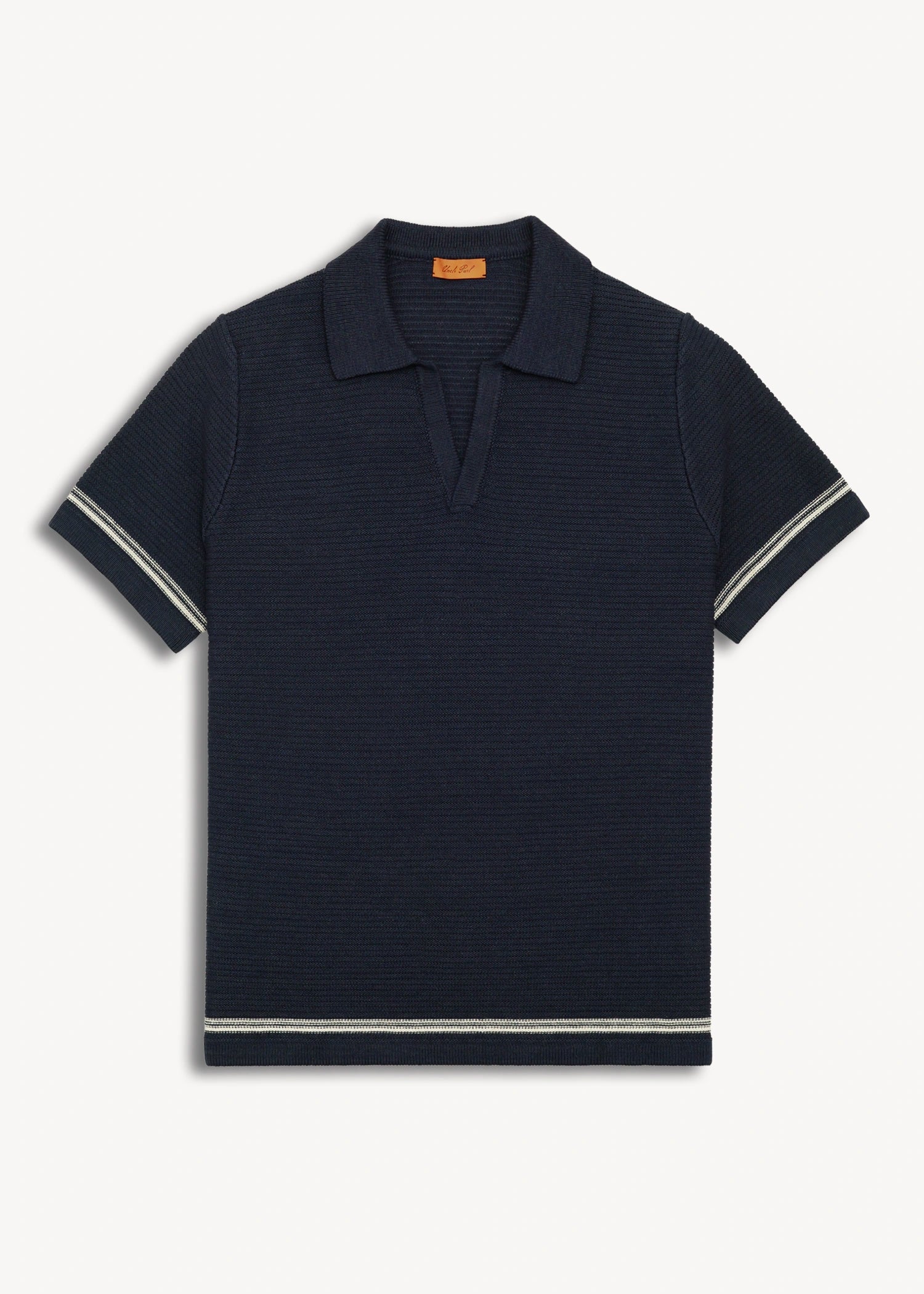 Linen Stripe Trim Polo - Deep Navy