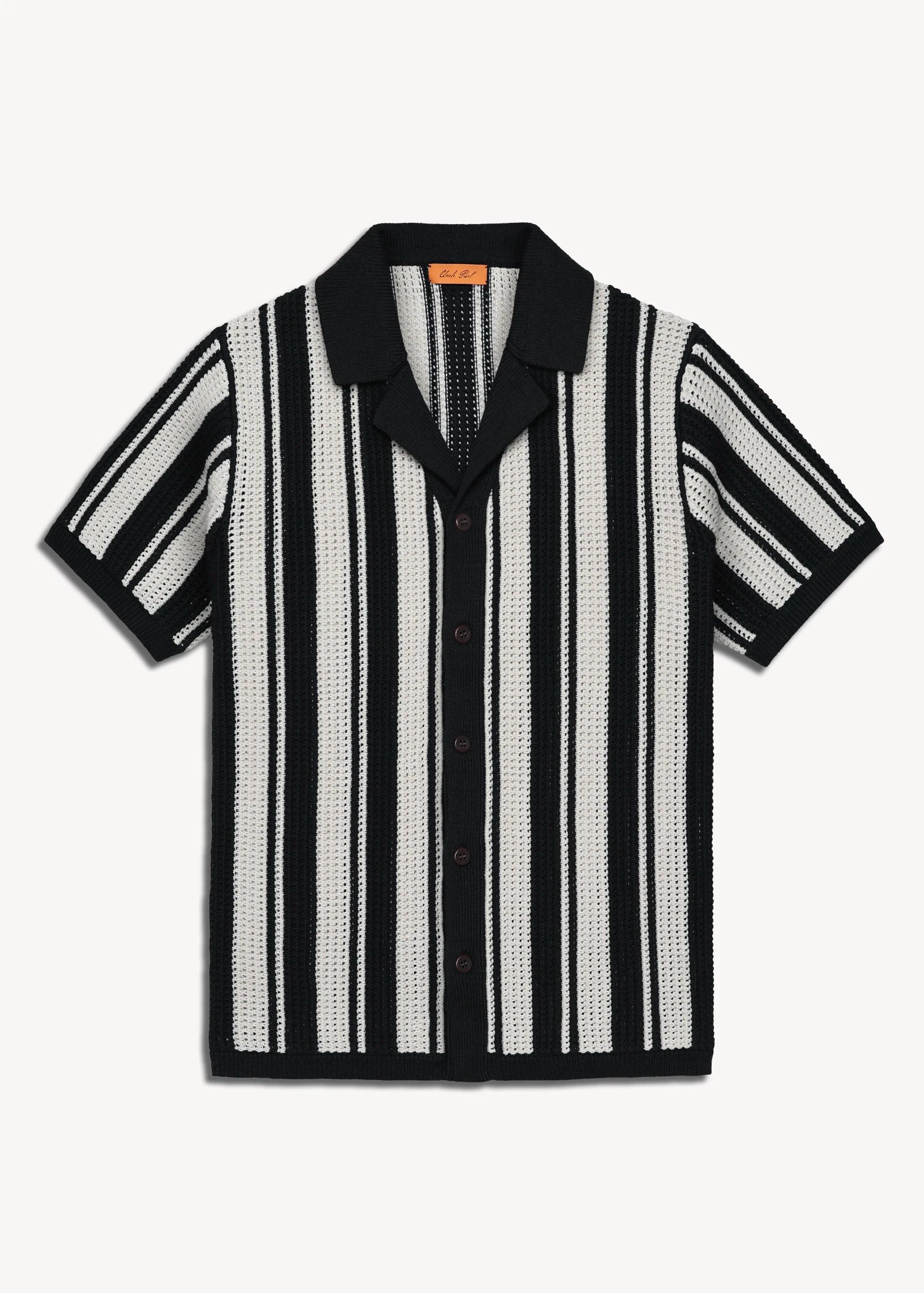 Linen Crochet Cabana Shirt - Black/Natural
