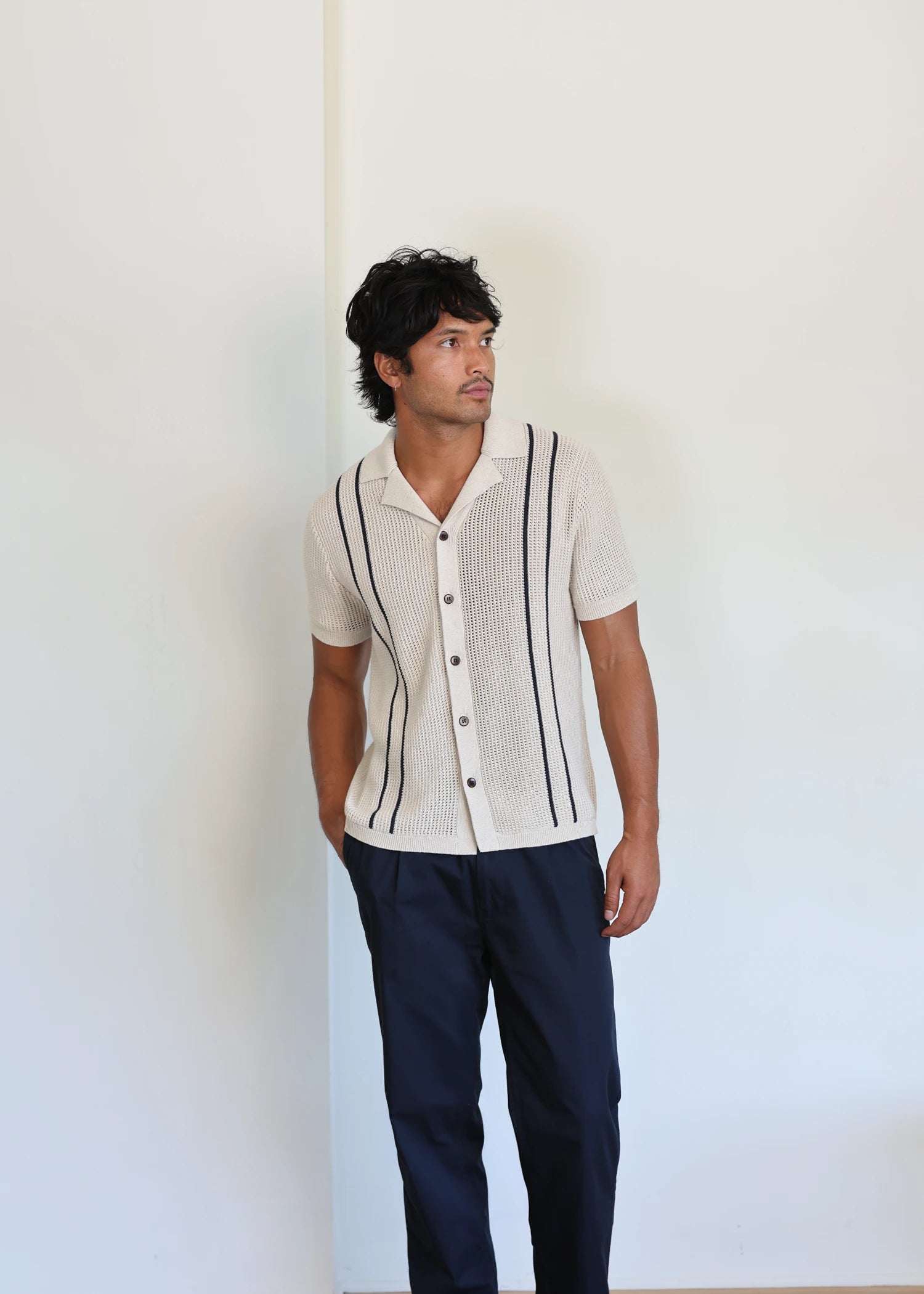 Linen Crochet Cabana Shirt - Natural