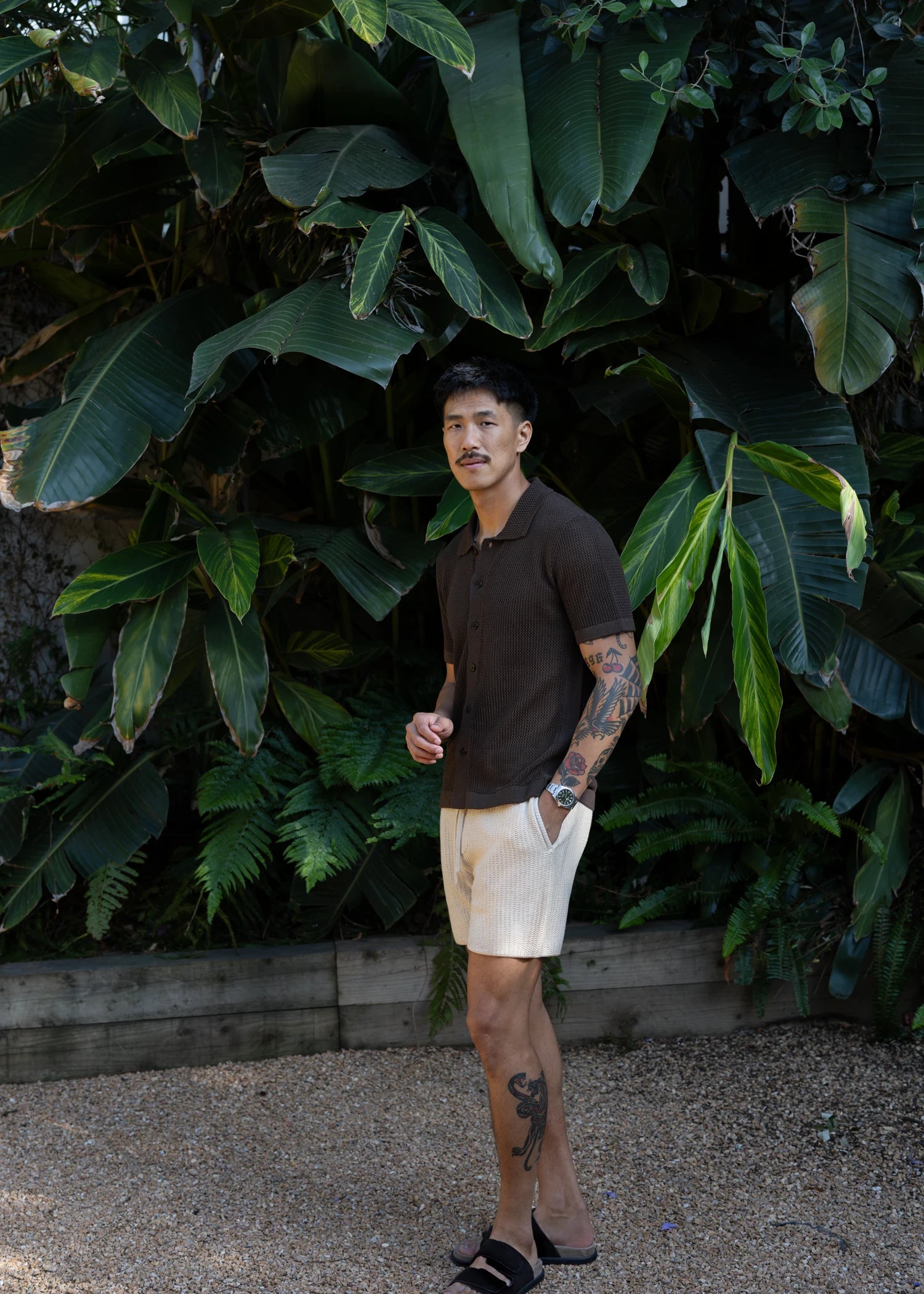 Linen Crochet Stitch Shirt - Java Brown