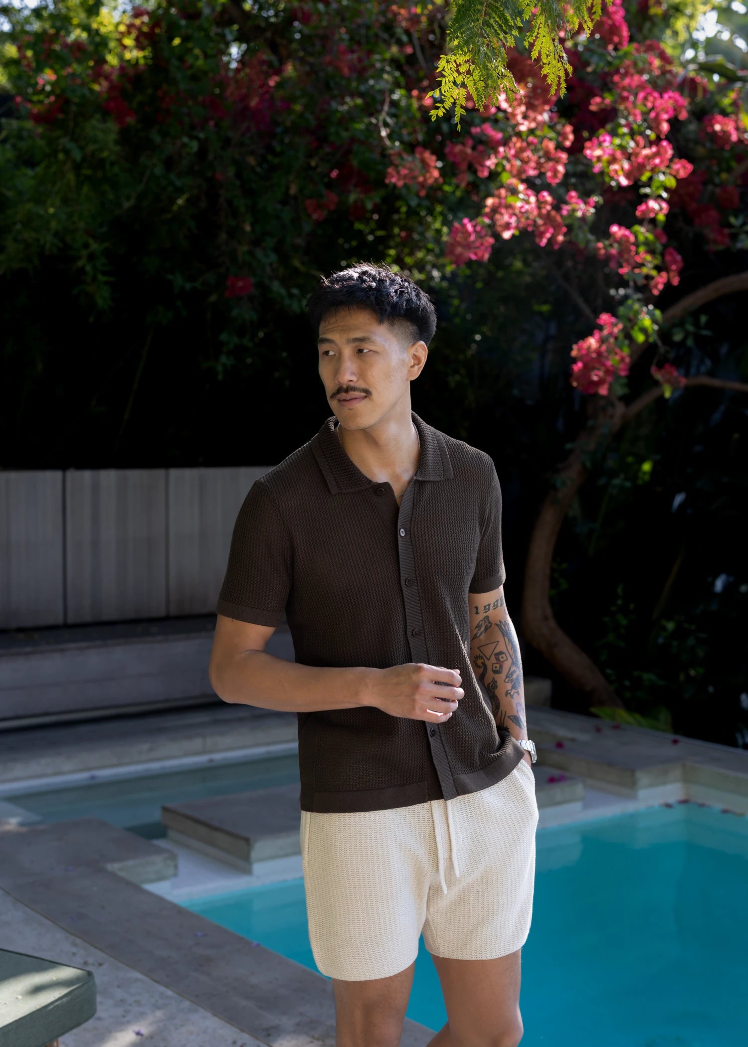 Linen Crochet Stitch Shirt - Java Brown