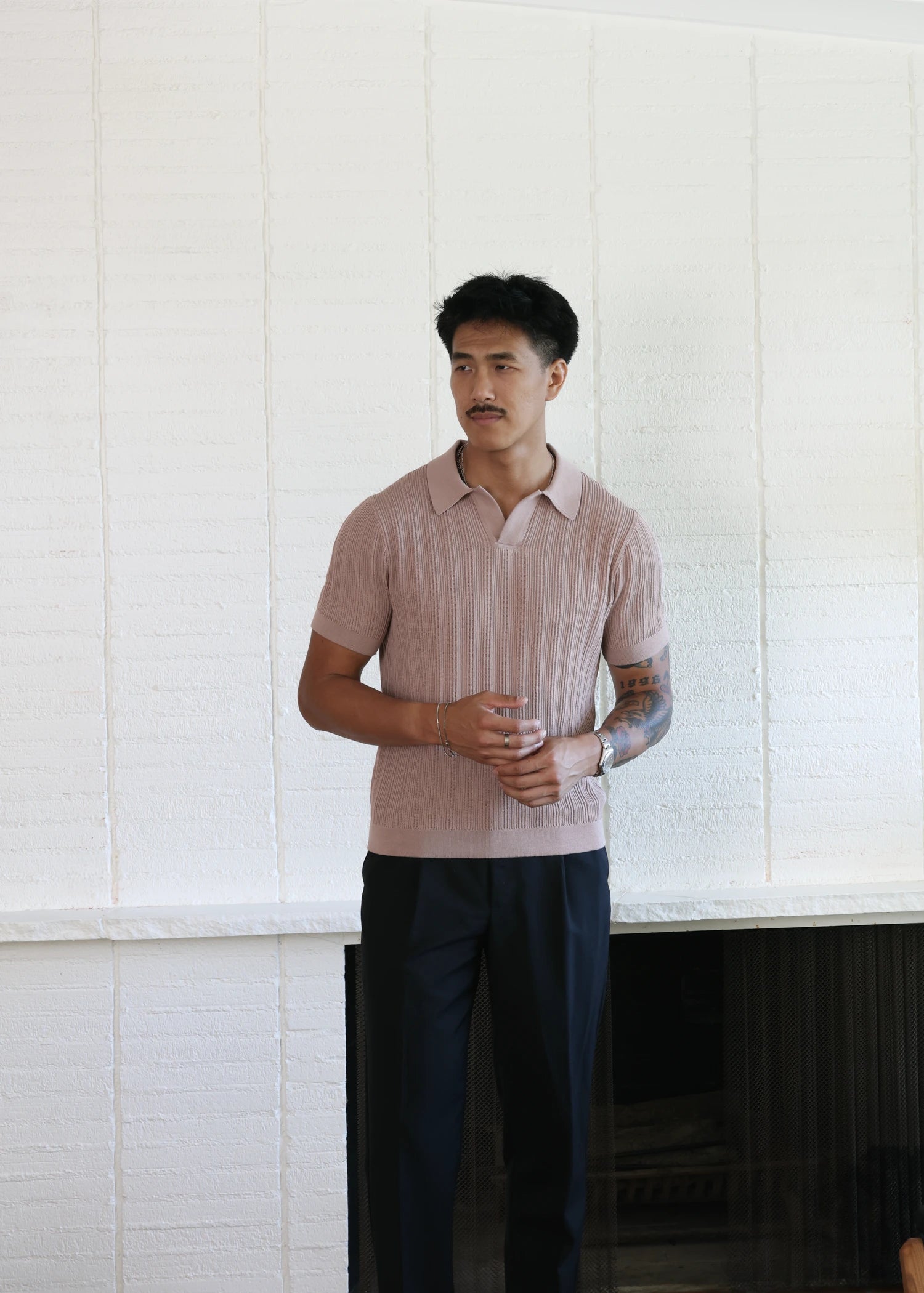Mercer Cotton Open Collar Polo - Dusty Rose