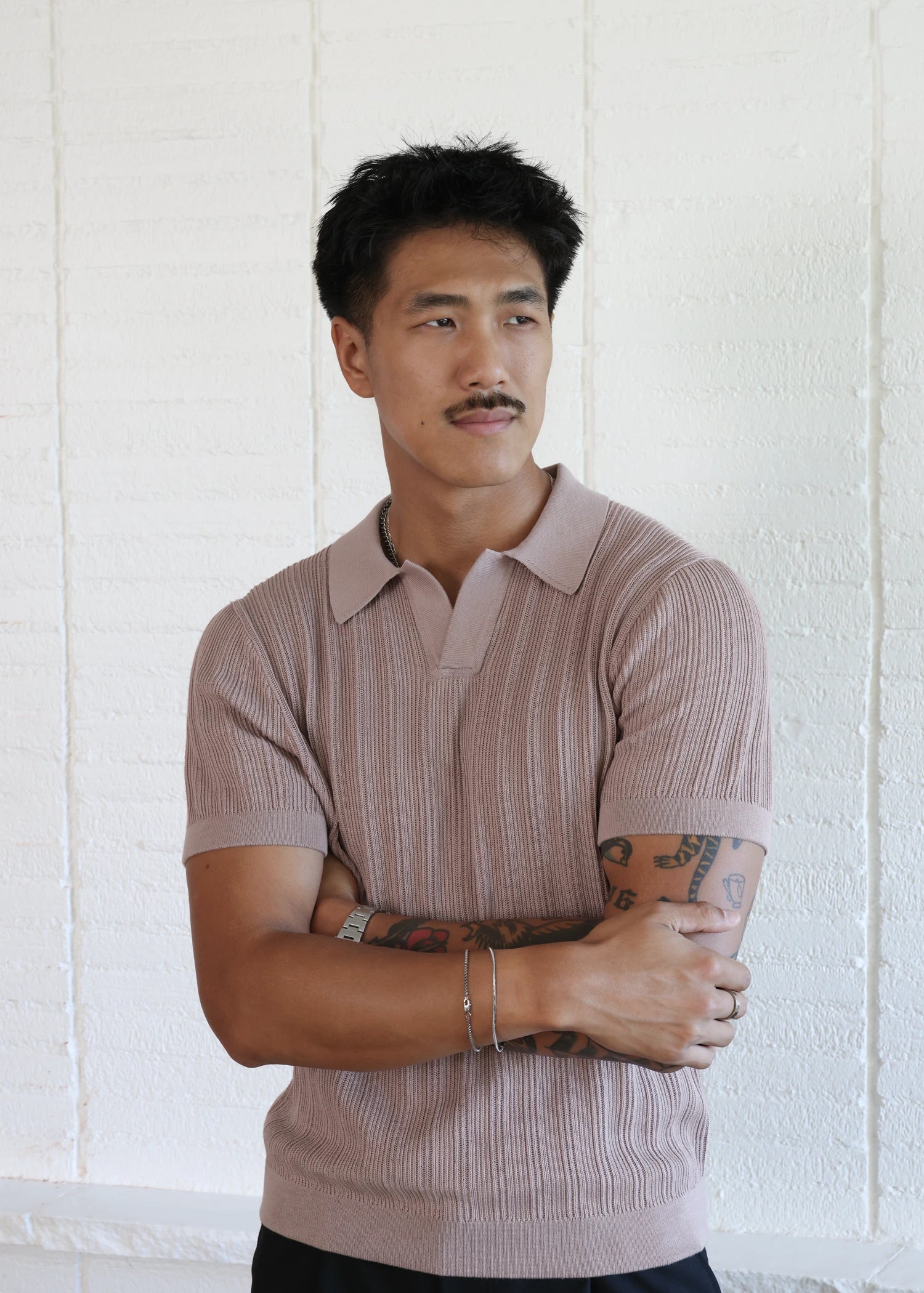 Mercer Cotton Open Collar Polo - Dusty Rose