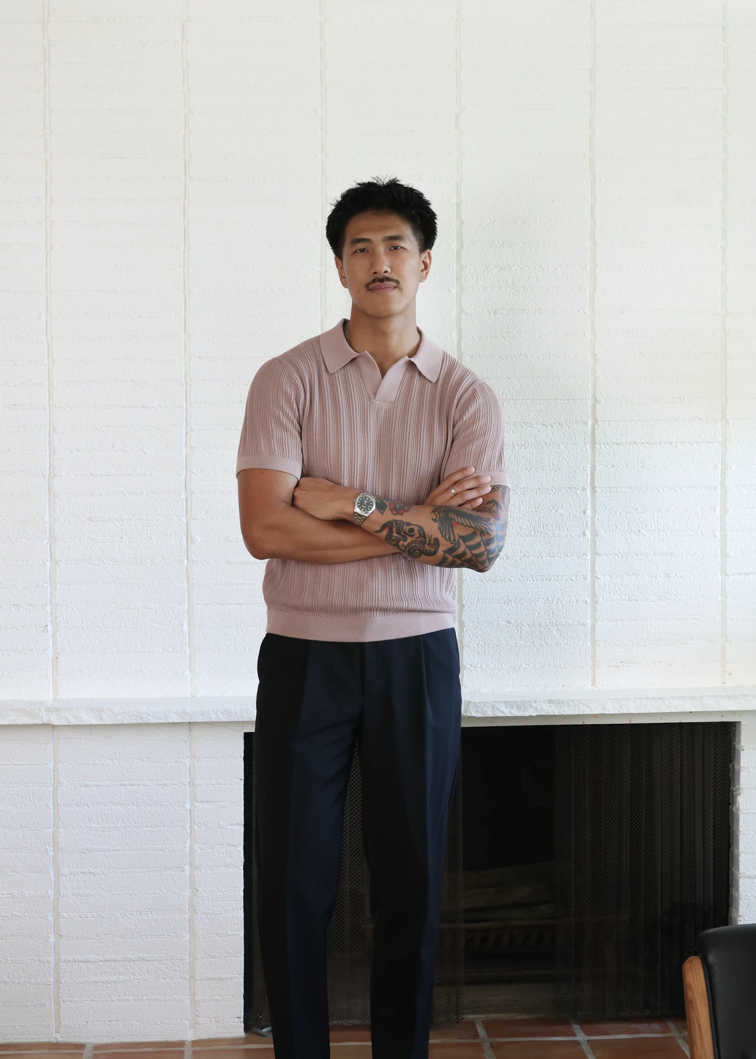 Mercer Cotton Open Collar Polo - Dusty Rose
