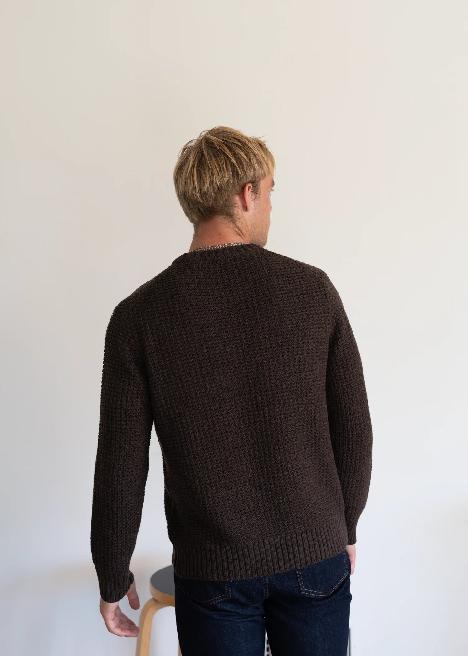 Extrafine Merino Waffle Crew - Java Brown