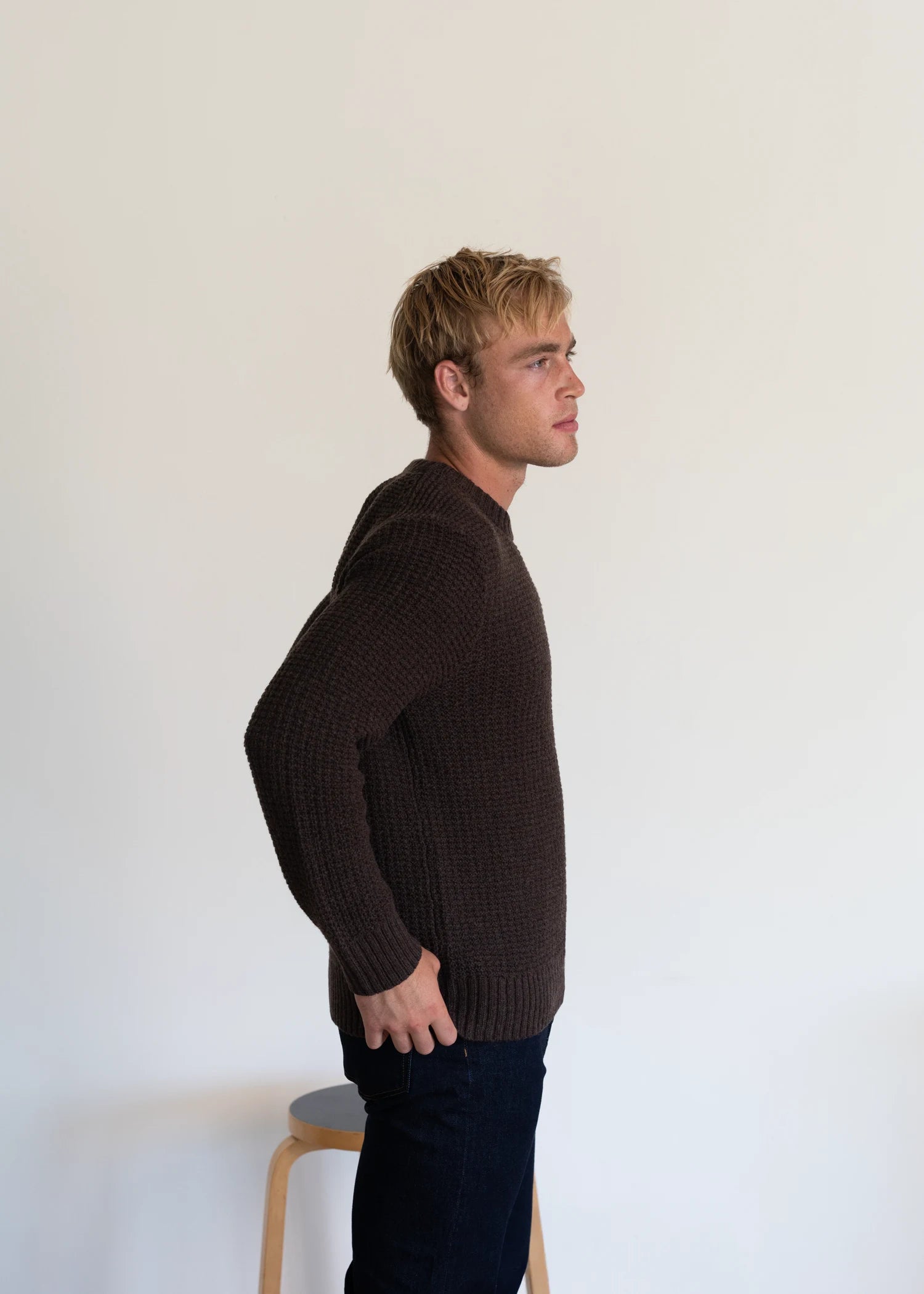 Extrafine Merino Waffle Crew - Java Brown