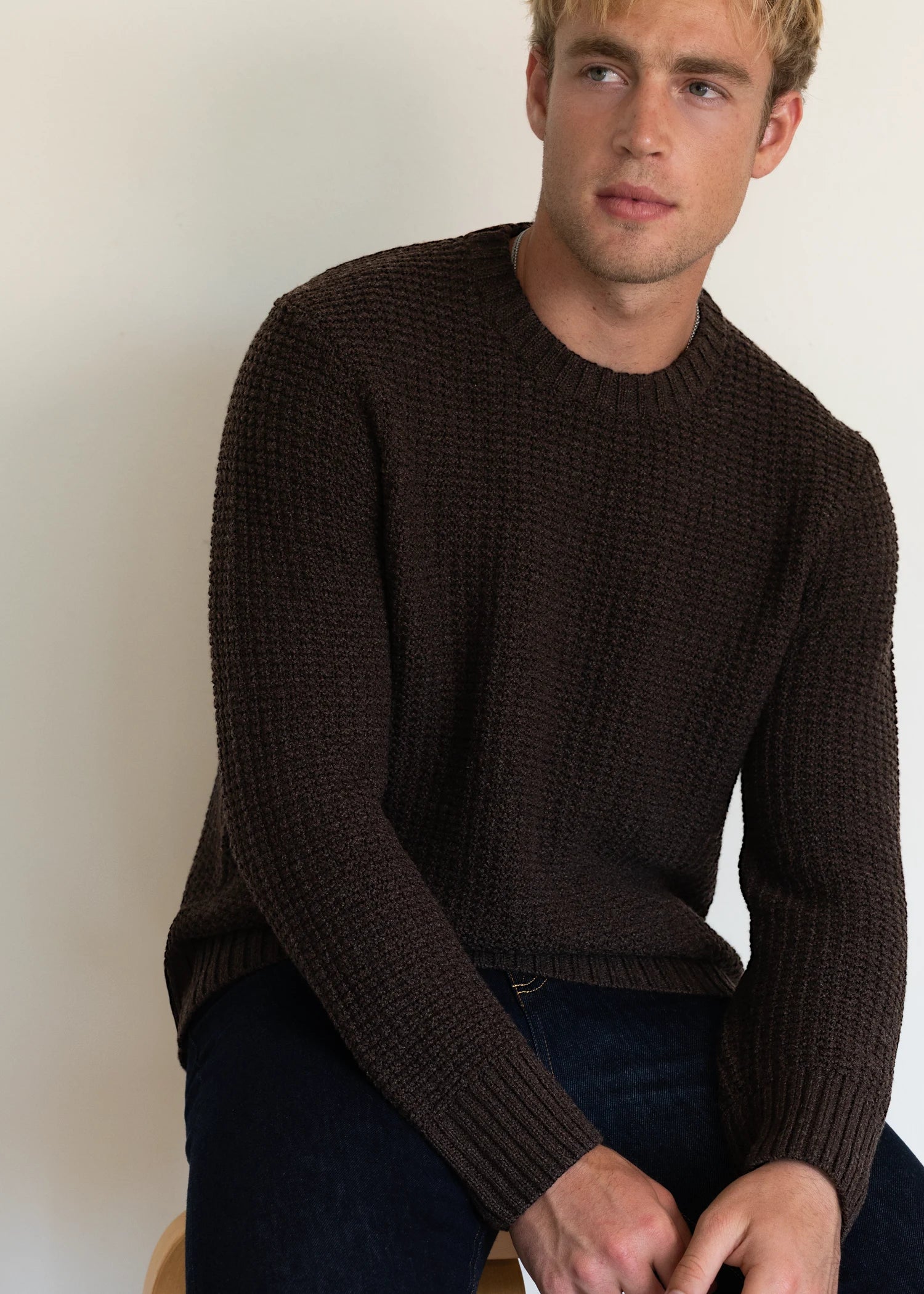 Extrafine Merino Waffle Crew - Java Brown
