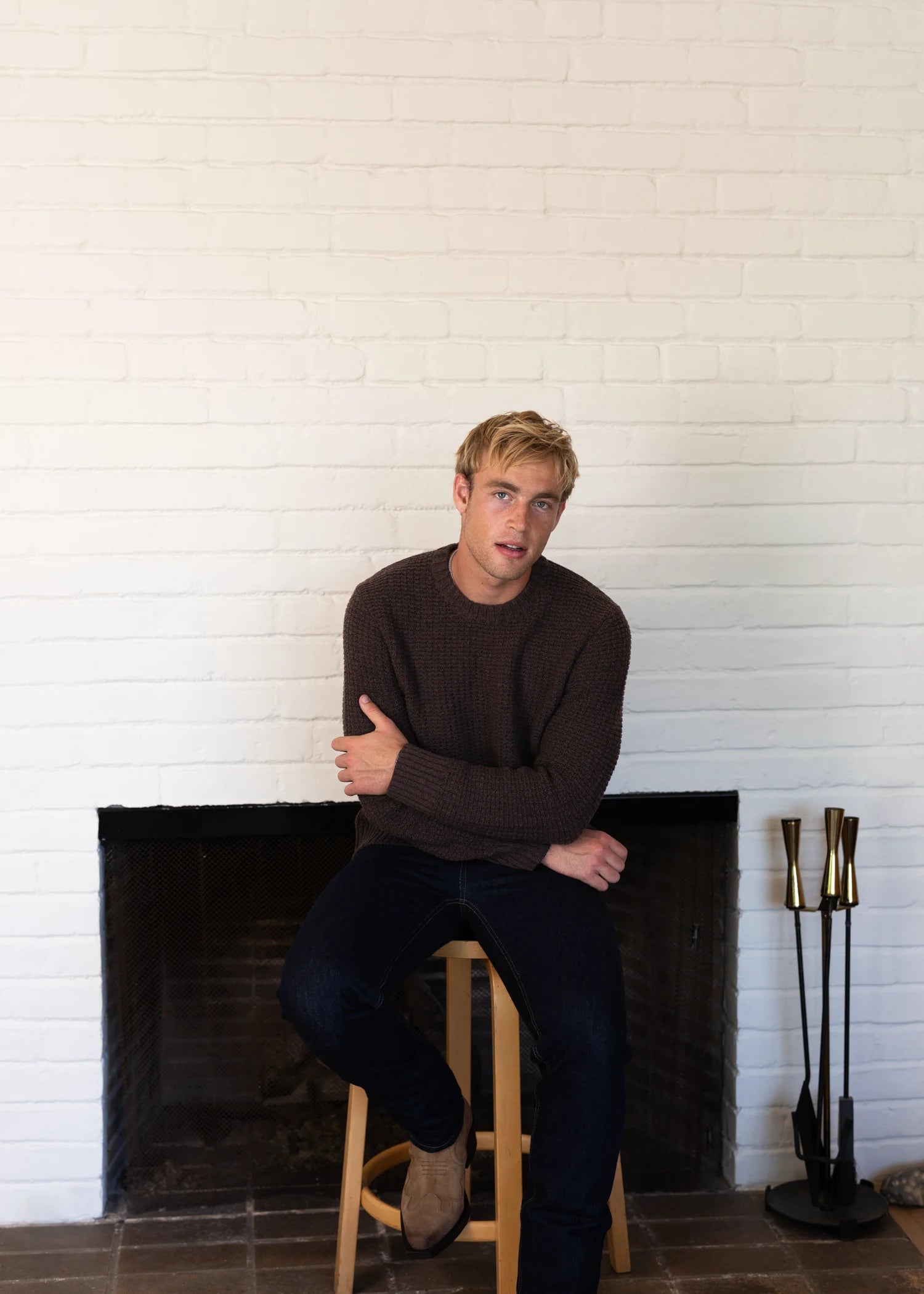 Extrafine Merino Waffle Crew - Java Brown