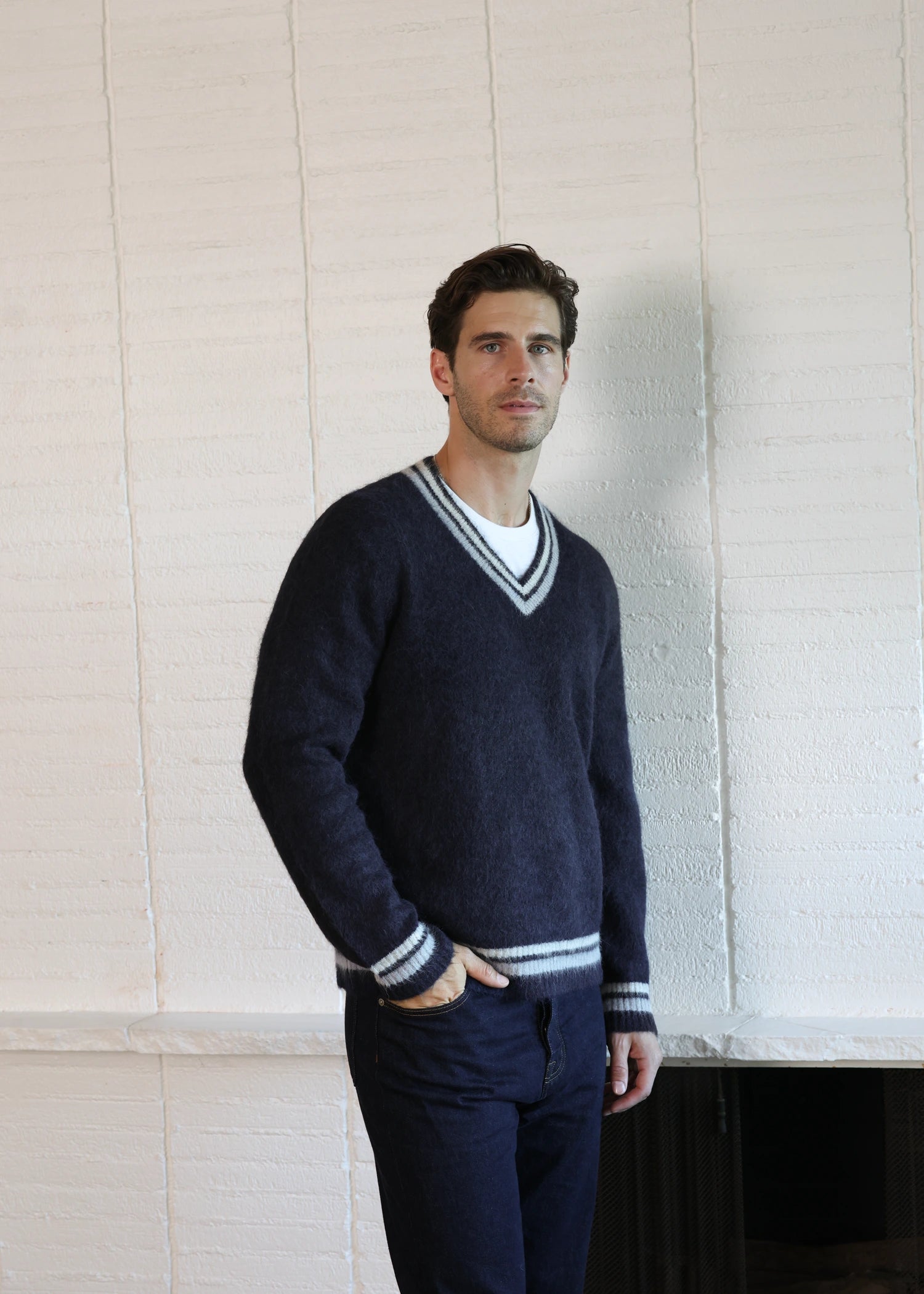 Brushed Alpaca V-Neck - Deep Navy