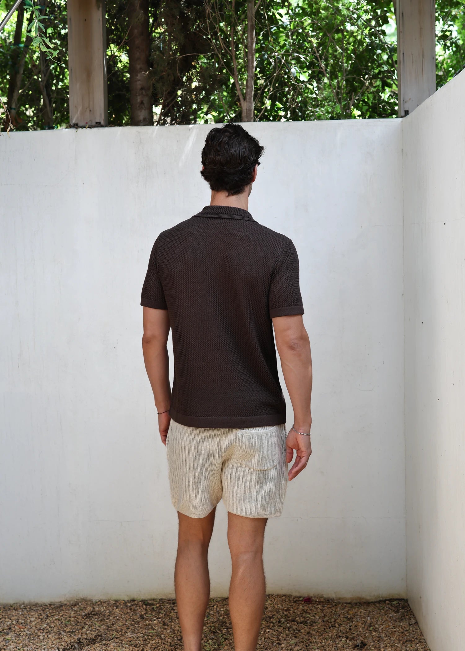 Linen Crochet Stitch Shirt - Java Brown