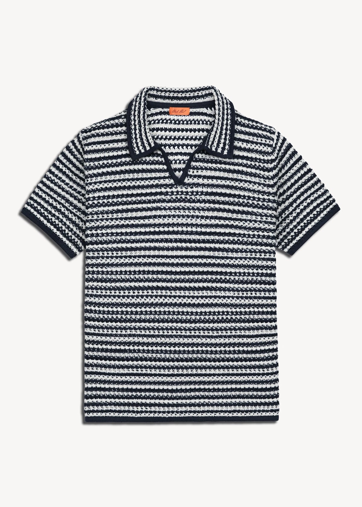 Uncle Purl Linen Crochet Polo - Deep Navy/Natural