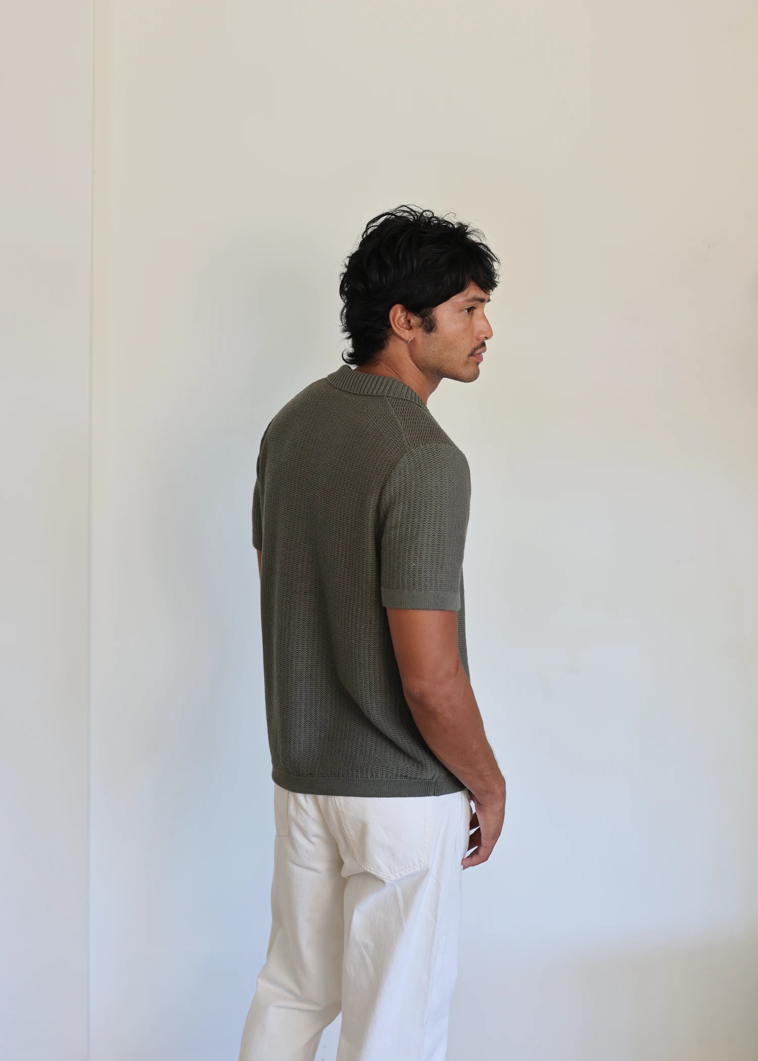Linen Crochet Textured Shirt - Olive Green