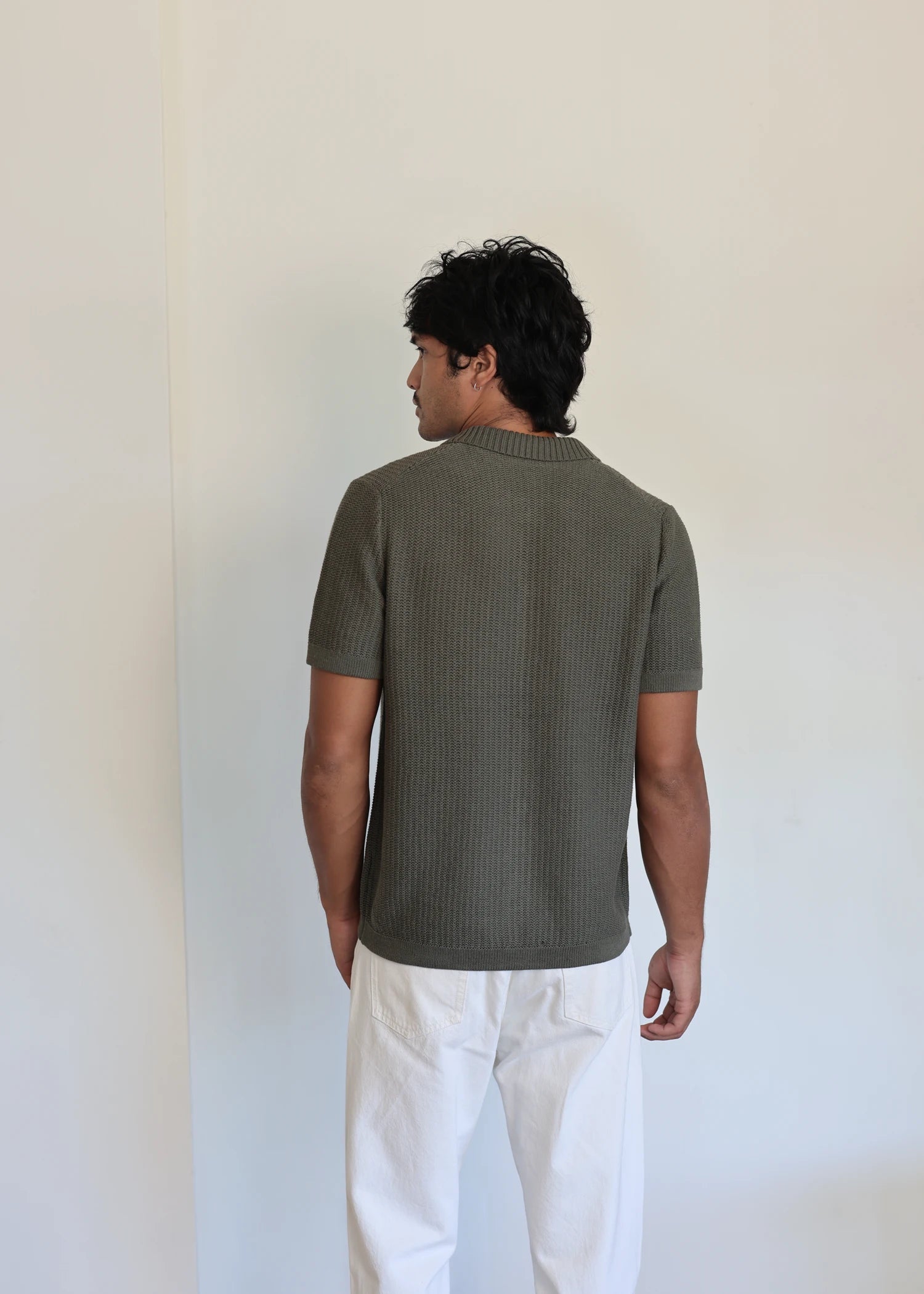 Linen Crochet Textured Shirt - Olive Green