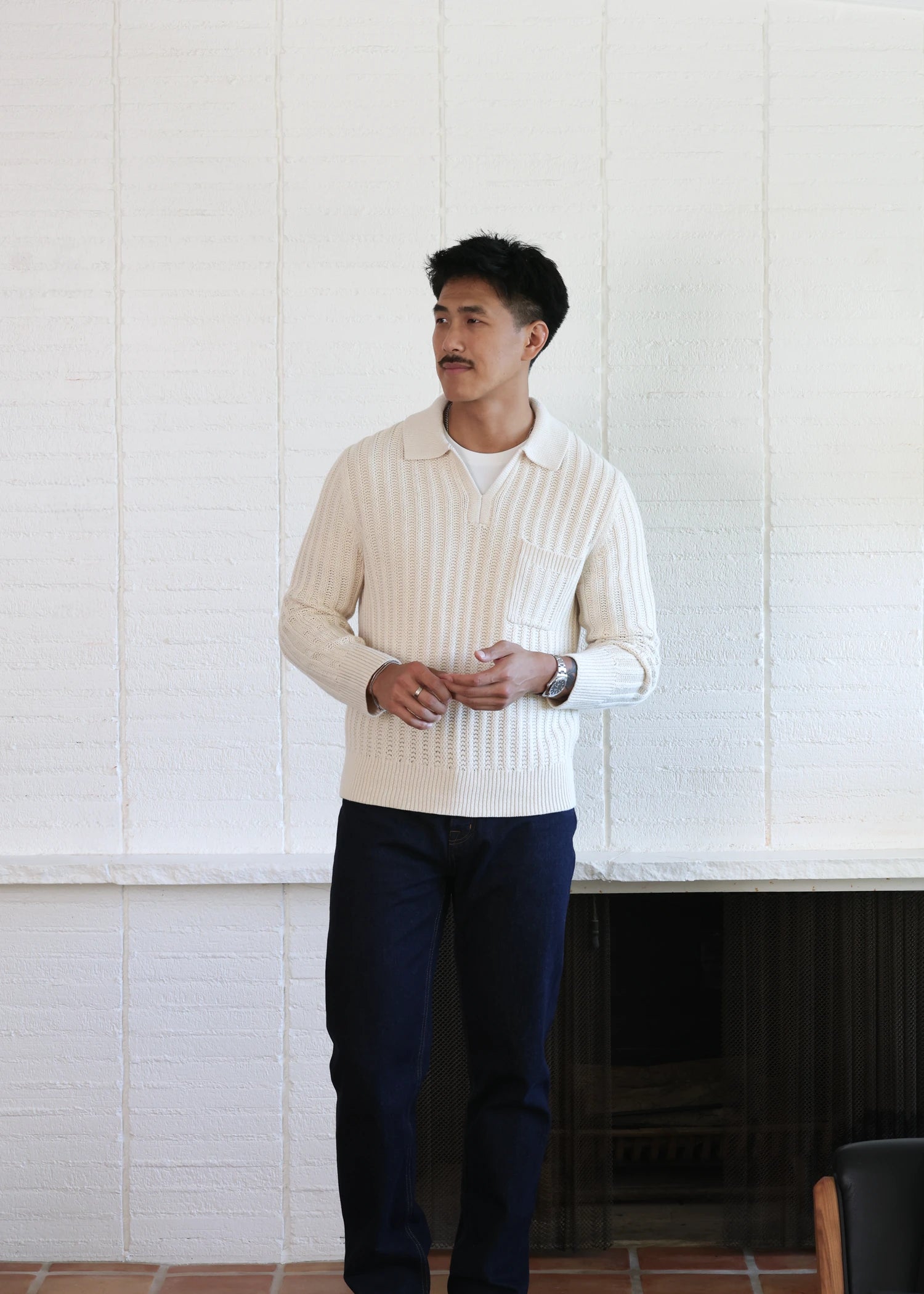 Extrafine Merino Polo Sweater - Cream