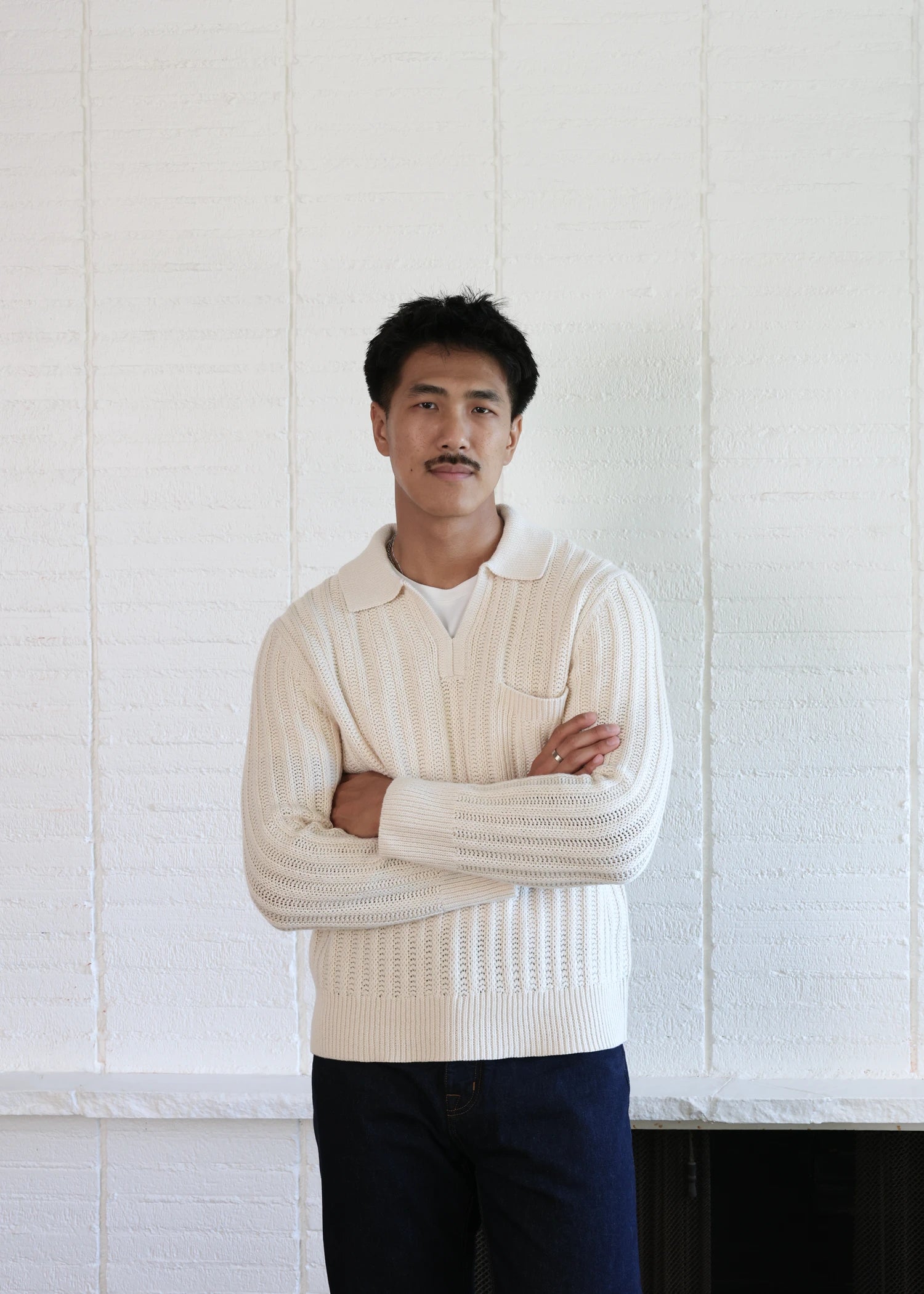 Extrafine Merino Polo Sweater - Cream