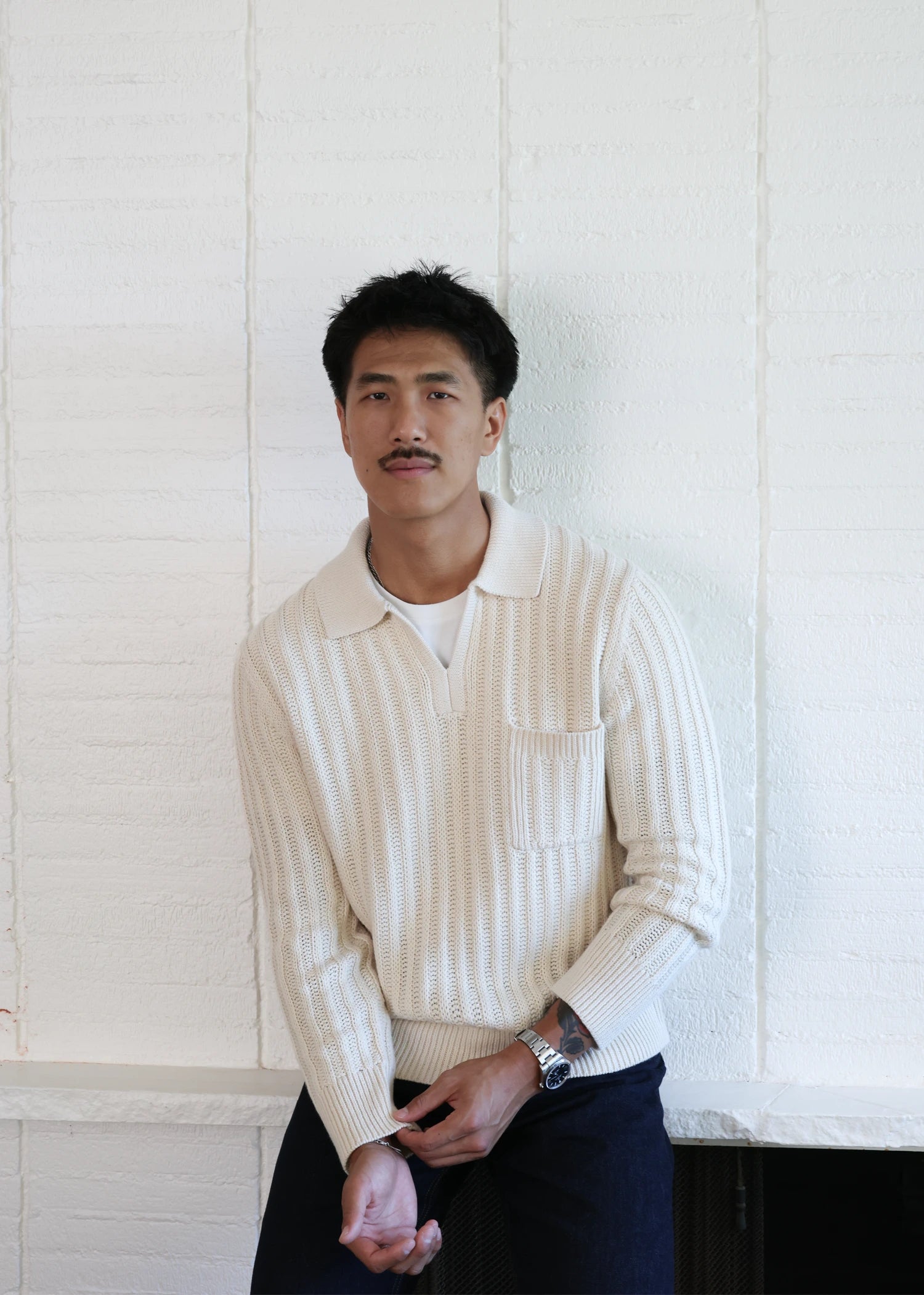 Extrafine Merino Polo Sweater - Cream