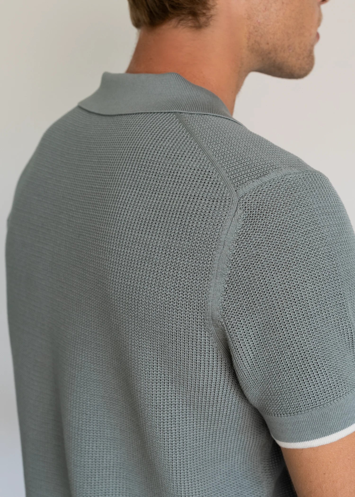 Mercer Cotton Open Collar Polo - Dusty Blue