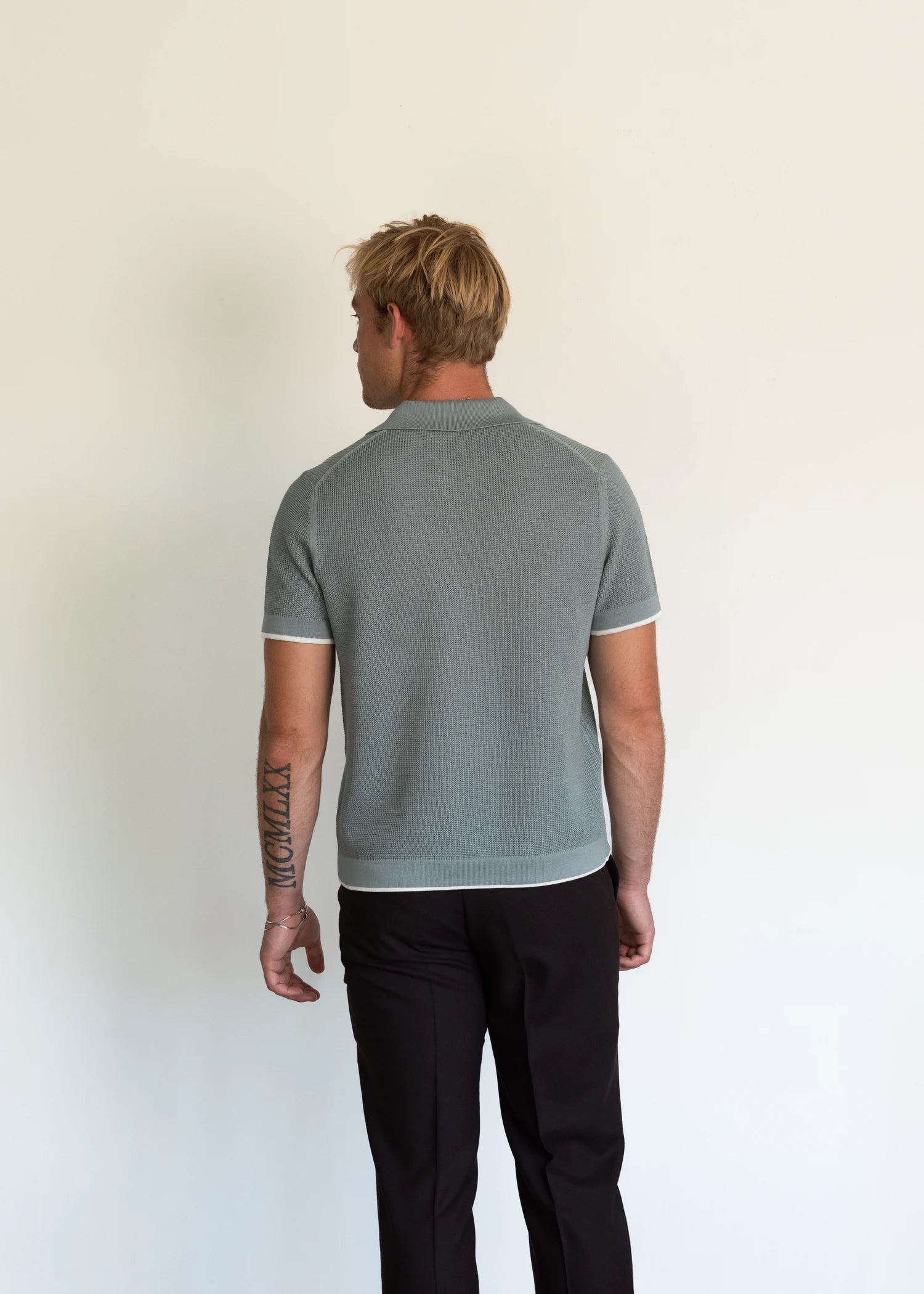 Mercer Cotton Open Collar Polo - Dusty Blue
