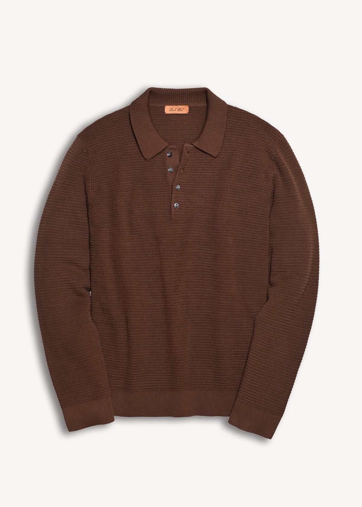 Mulberry Silk Long Sleeve Polo - Maple Brown