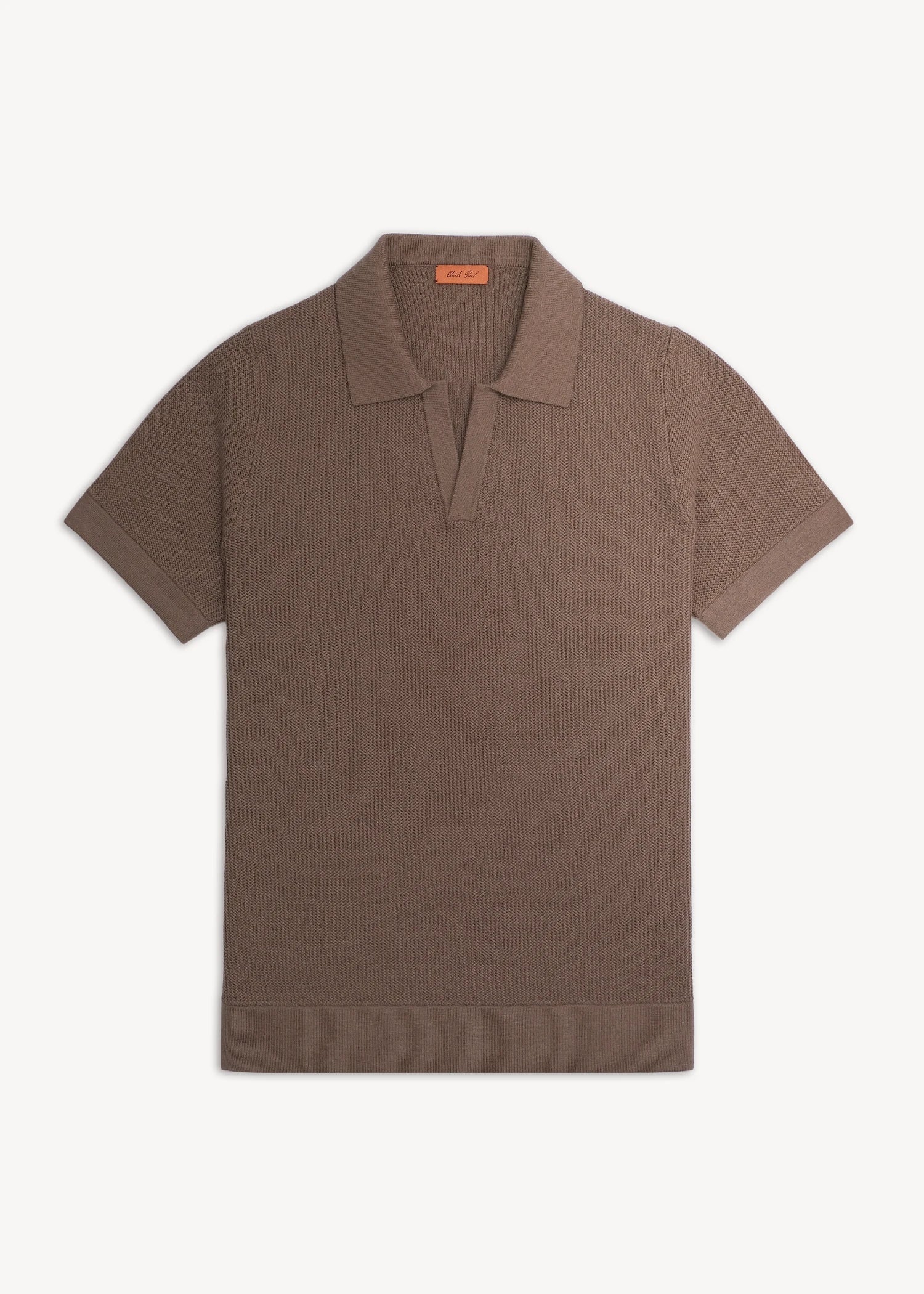 Silk Cotton Open Collar Polo - Stone