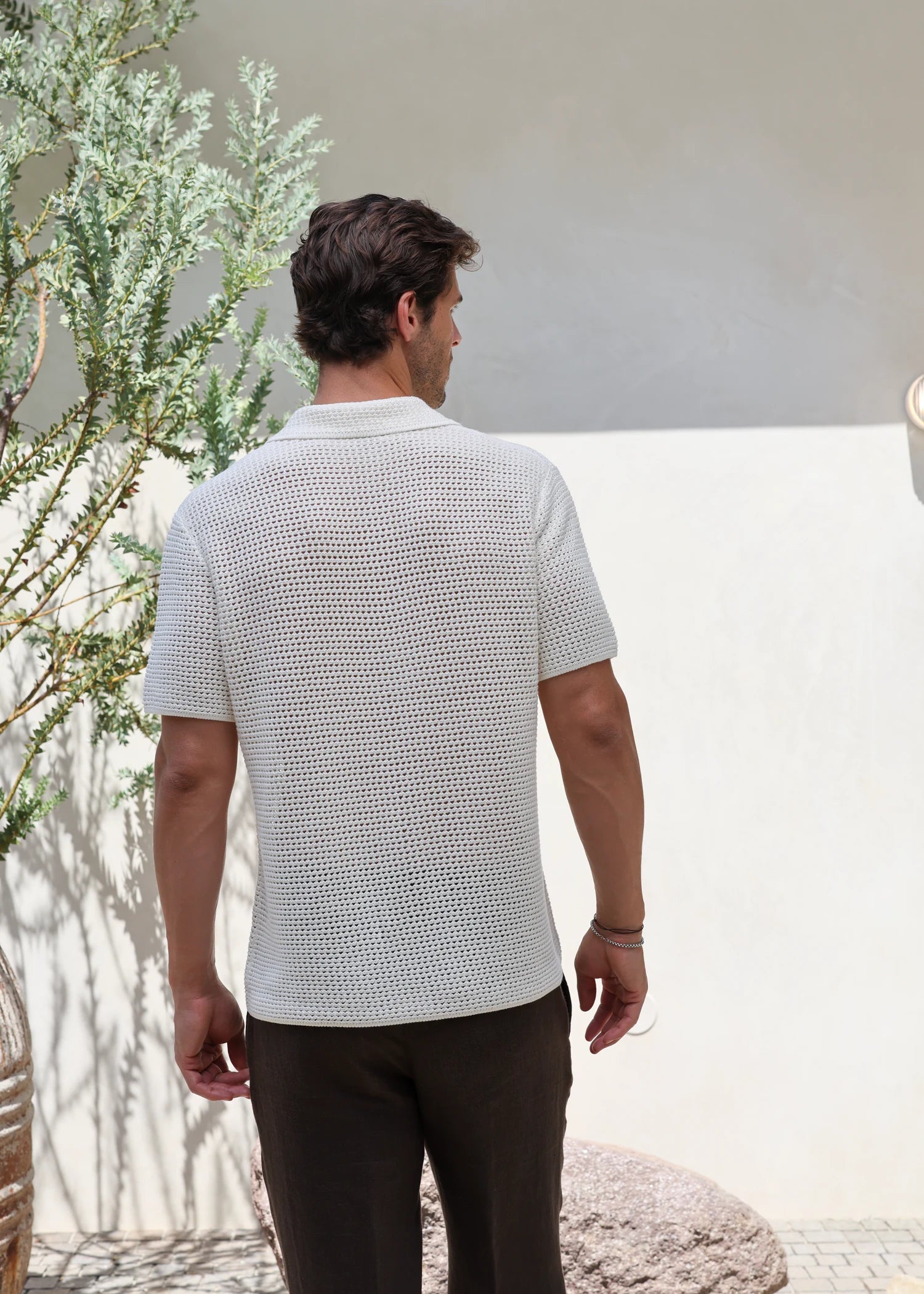 Linen Classic Crochet Polo - Ivory