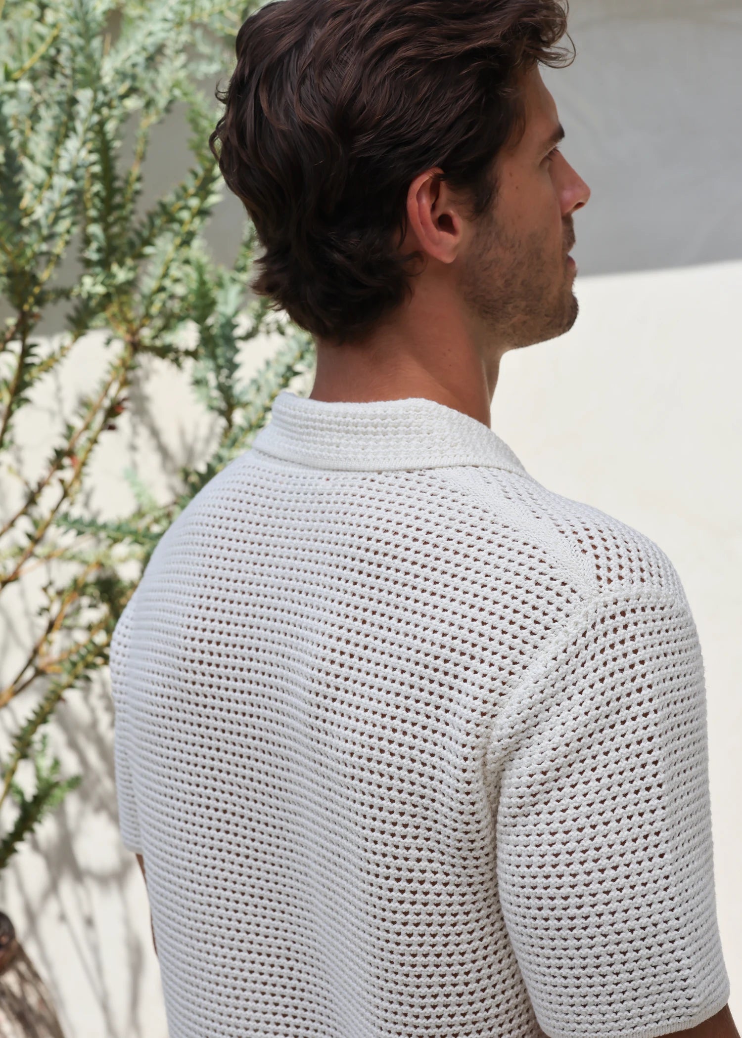 Linen Classic Crochet Polo - Ivory