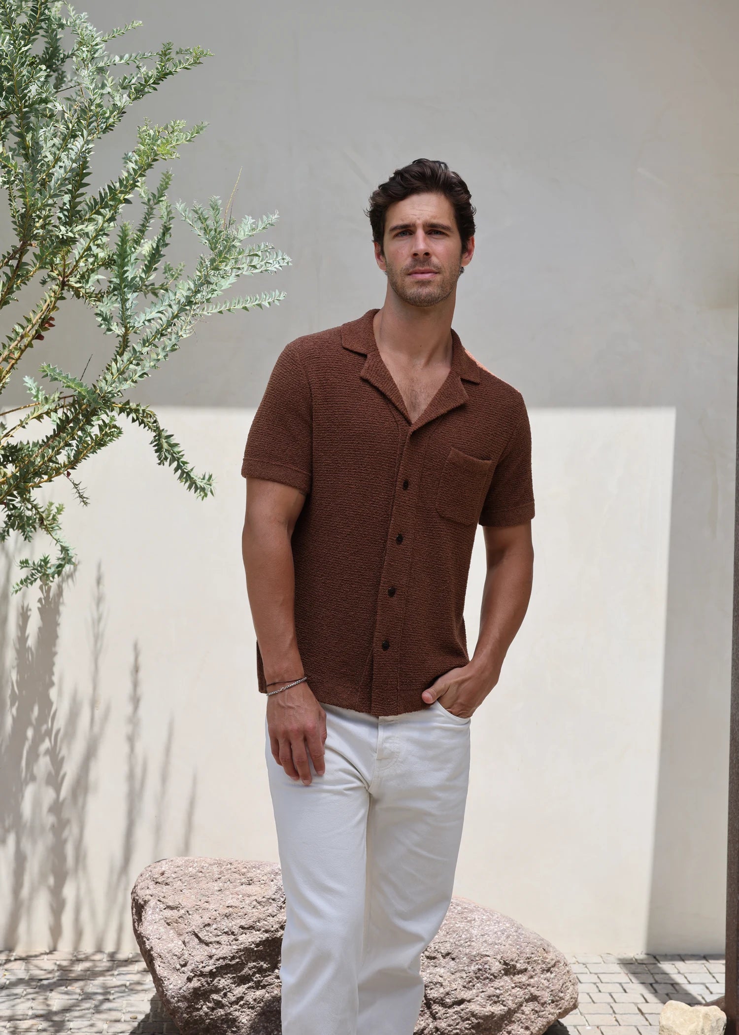 Loop Knit Terry Cabana Shirt - Rust Brown