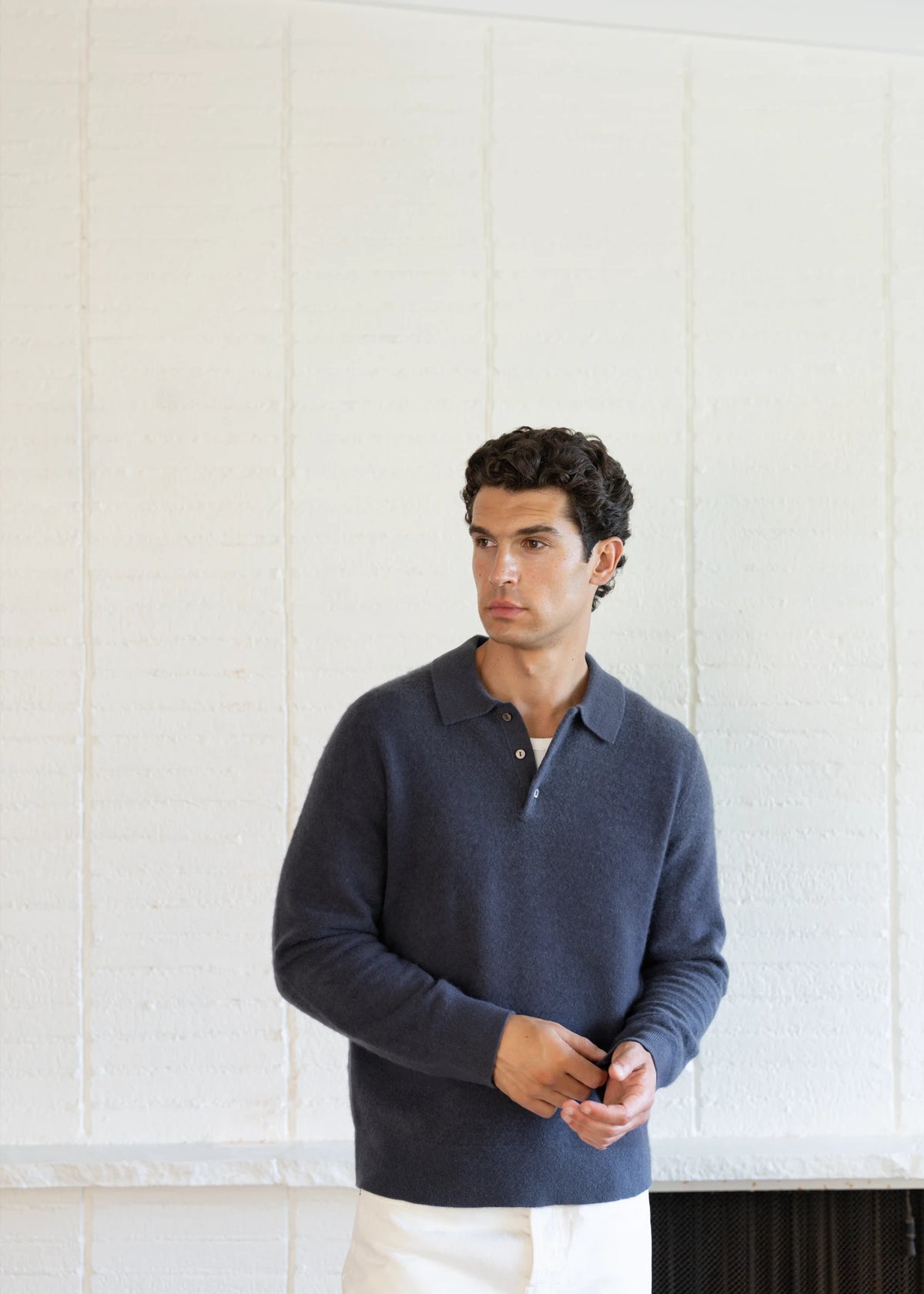 Cashmere Polo Sweater - Washed Navy