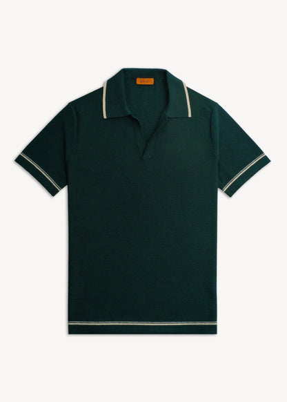 Classic Stripe Trim Polo - Deep Green