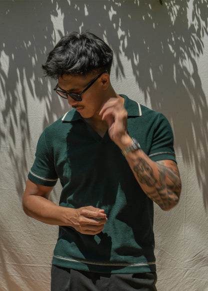 Classic Stripe Trim Polo - Deep Green