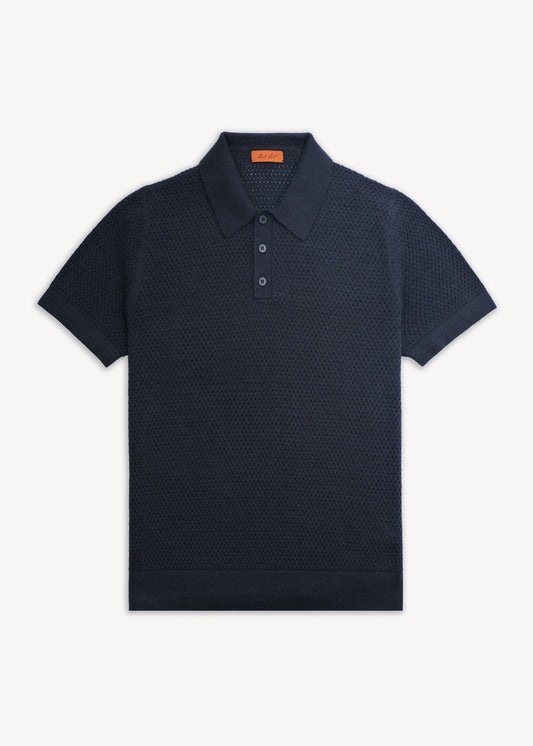 Silk Cotton Polo - Deep Navy