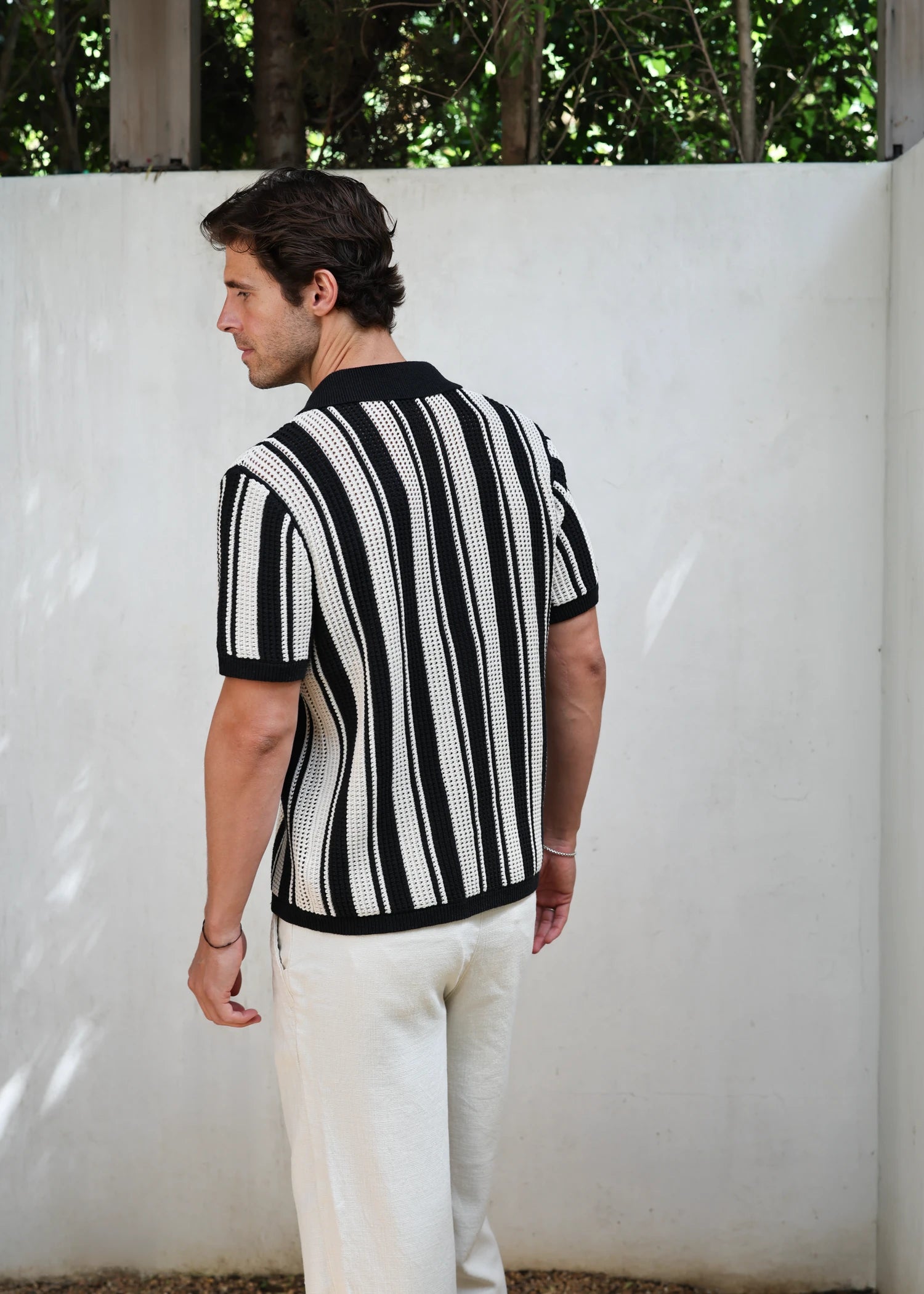 Linen Crochet Cabana Shirt - Black/Natural