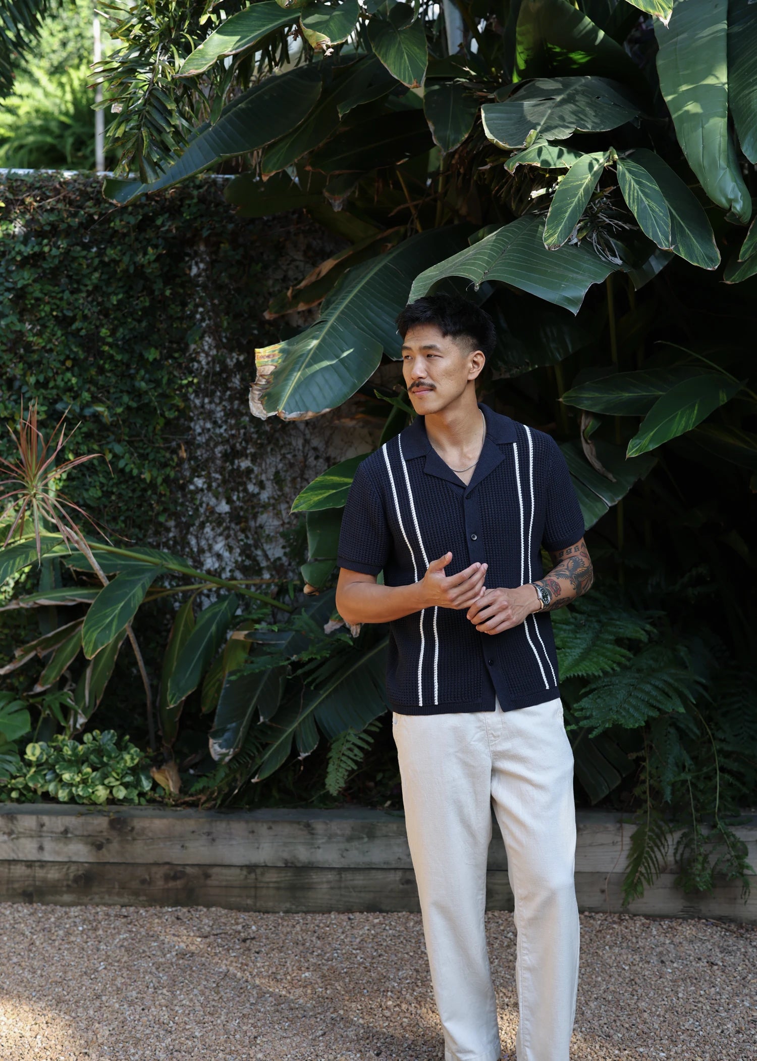 Linen Crochet Cabana Shirt - Deep Navy