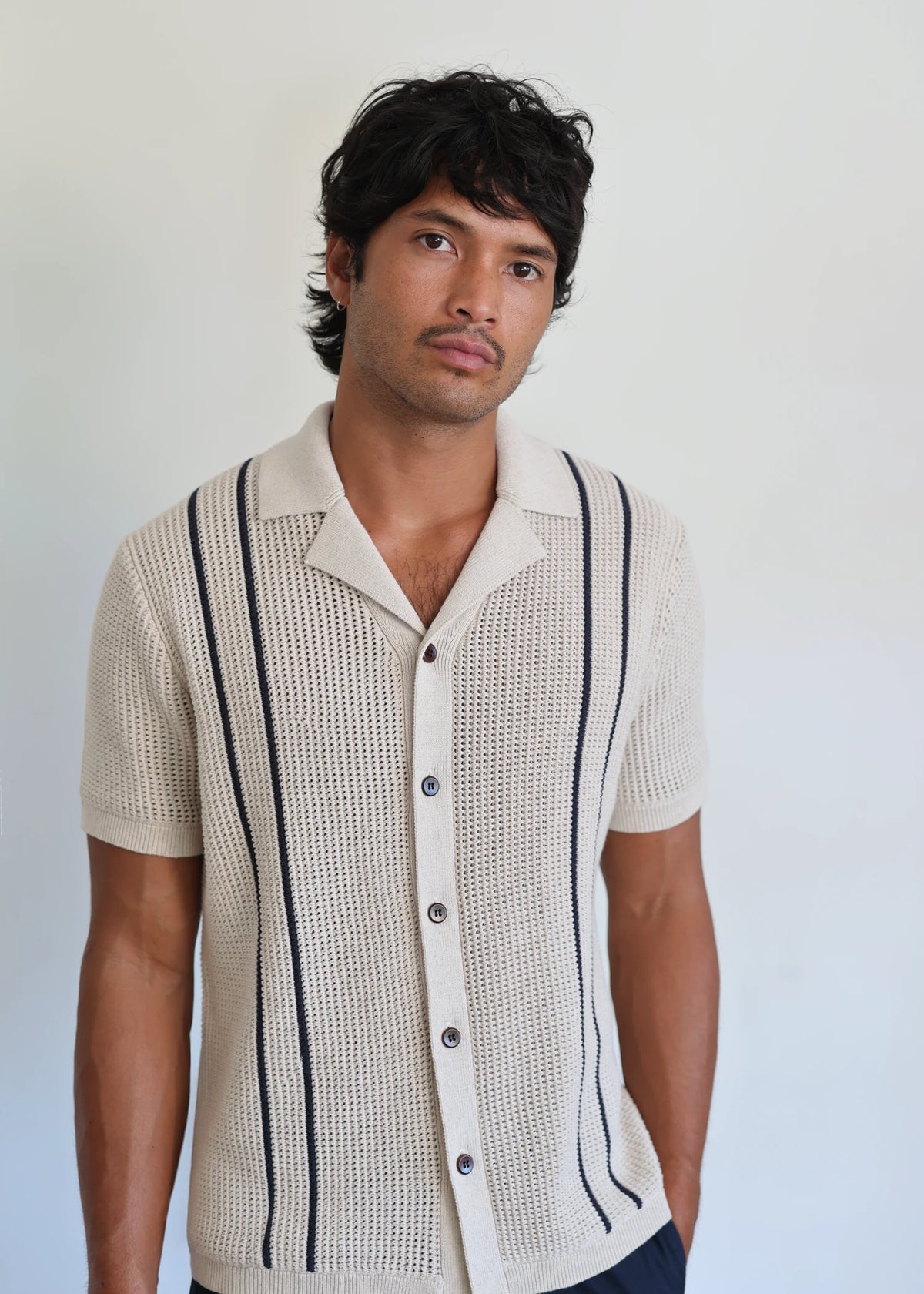 Linen Crochet Cabana Shirt - Natural