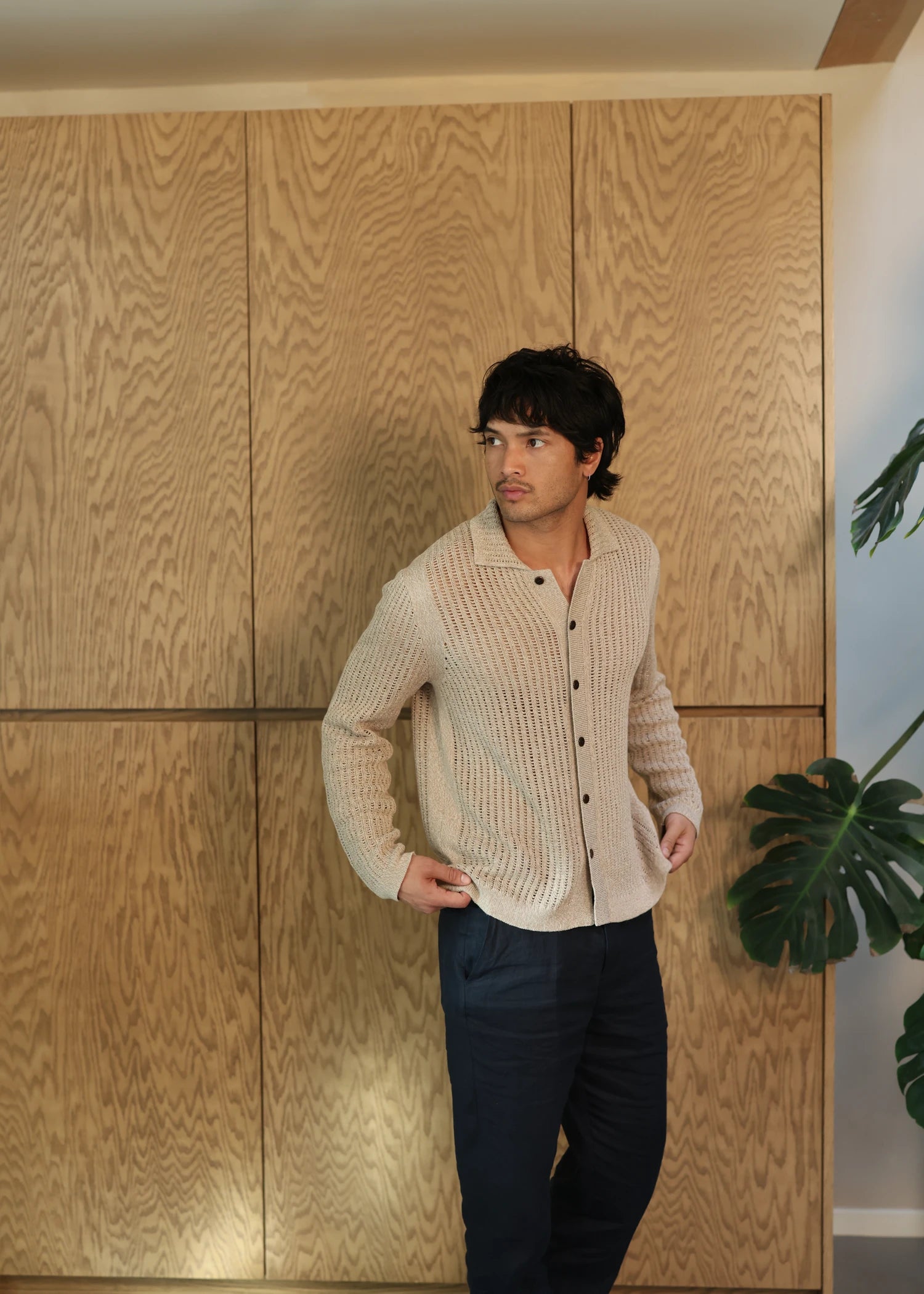 Linen Open Knit Shirt - Sand