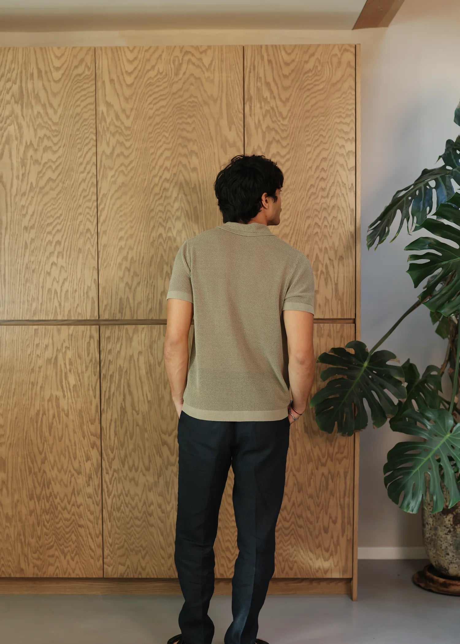 Linen Crochet Stitch Shirt - Sage Green