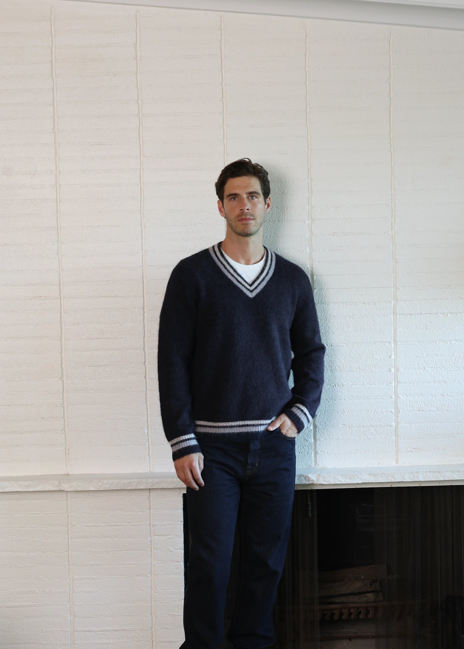 Brushed Alpaca V-Neck - Deep Navy