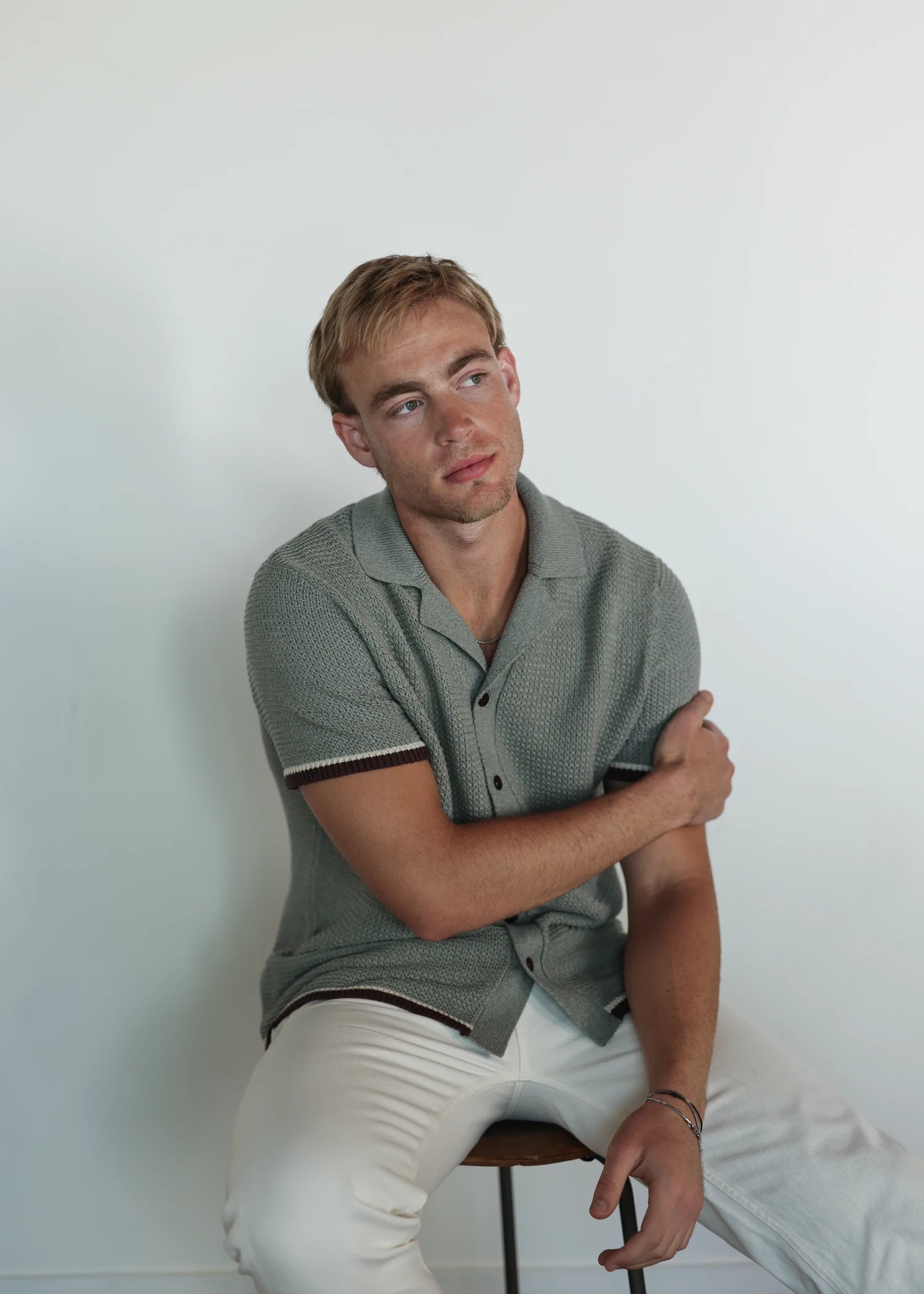 Linen Loop Stitch Shirt - Lagoon Blue