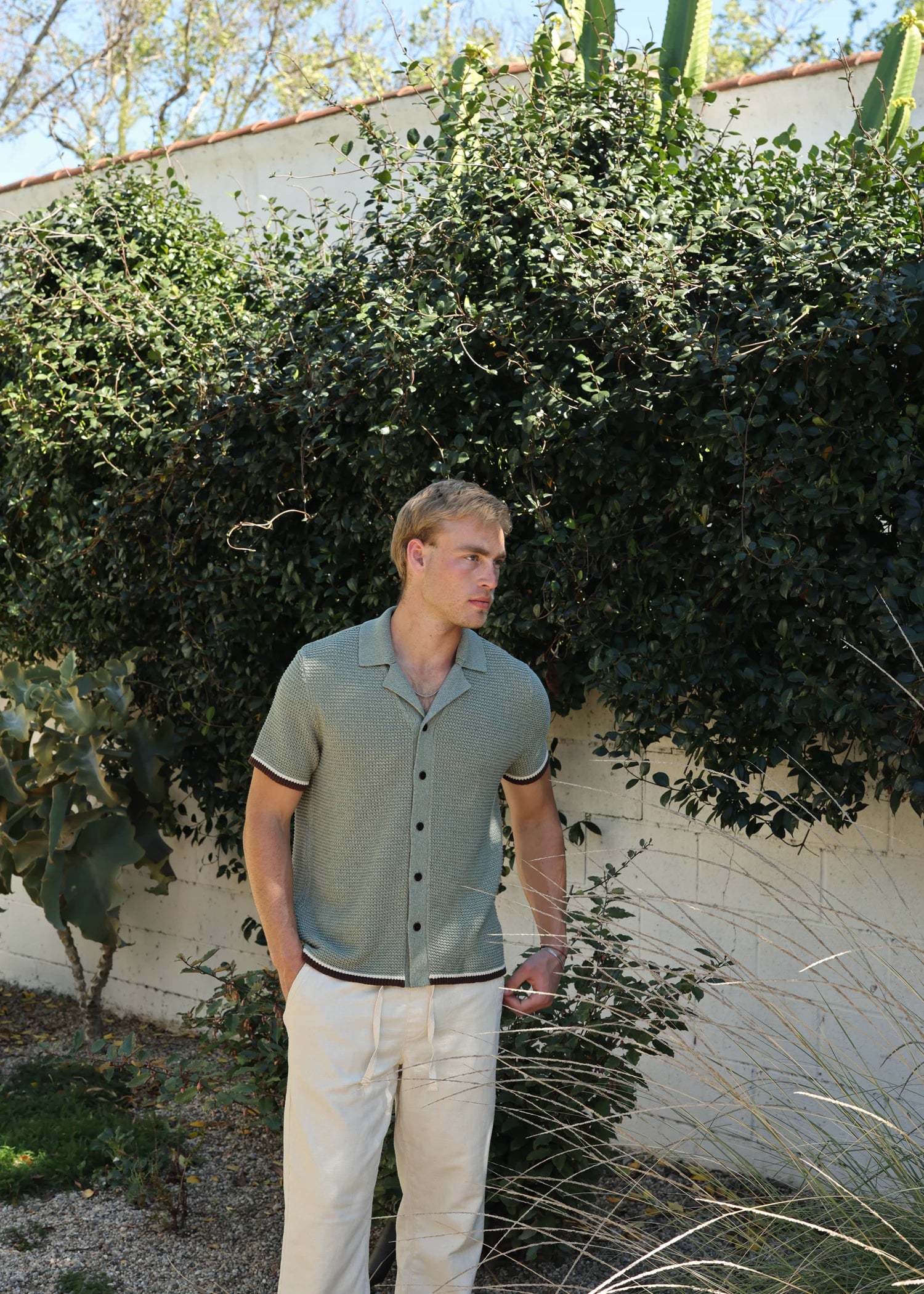 Linen Loop Stitch Shirt - Lagoon Blue