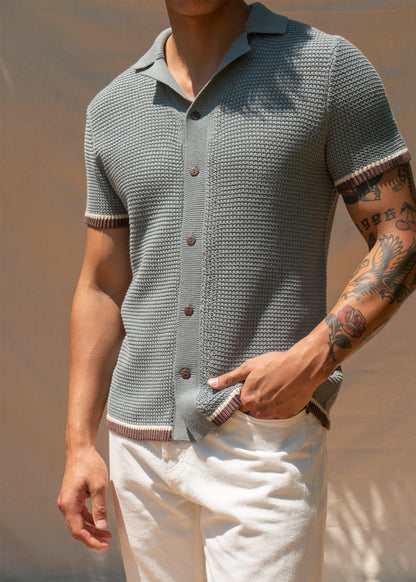 Loop Stitch Cabana Shirt - Dusty Blue