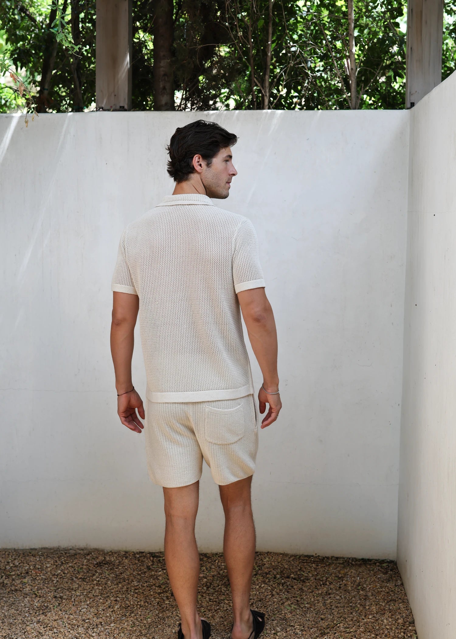 Linen Crochet Stitch Shirt - Natural