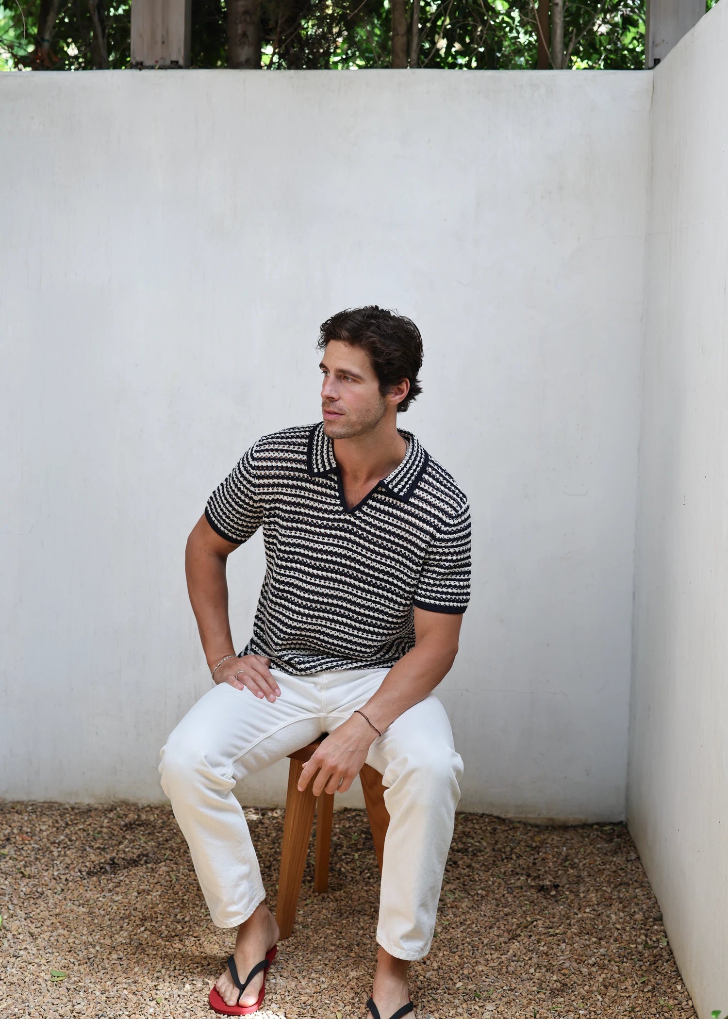 Linen Crochet Polo - Deep Navy/Natural