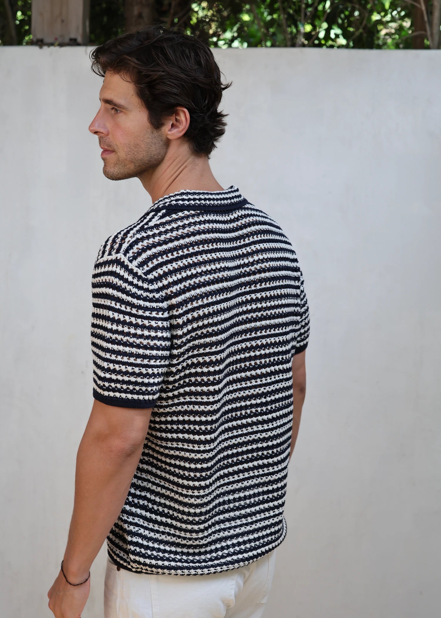 Linen Crochet Polo - Deep Navy/Natural